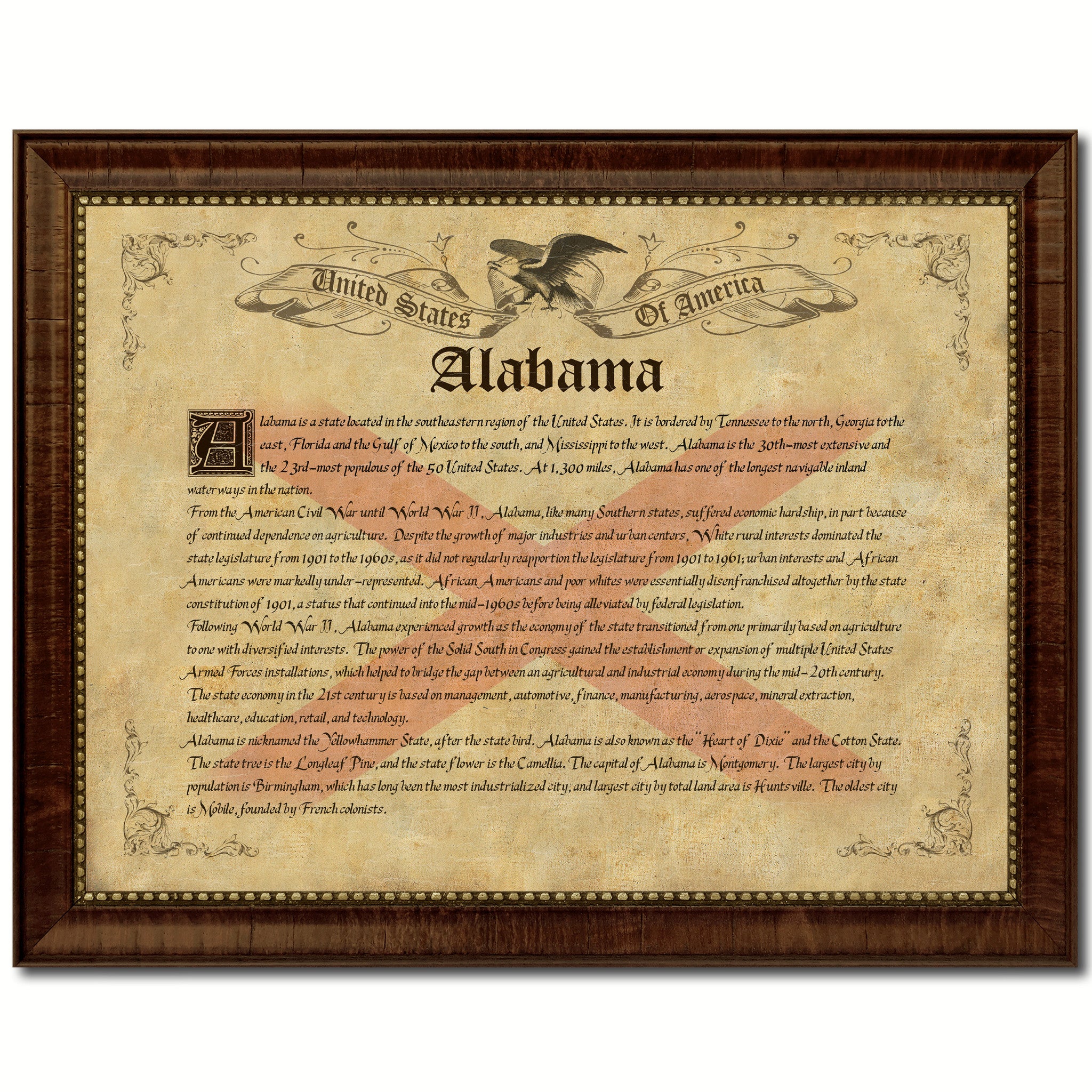 Alabama Vintage History Flag Canvas Print, Picture Frame Gift Ideas Home Décor Wall Art Decoration