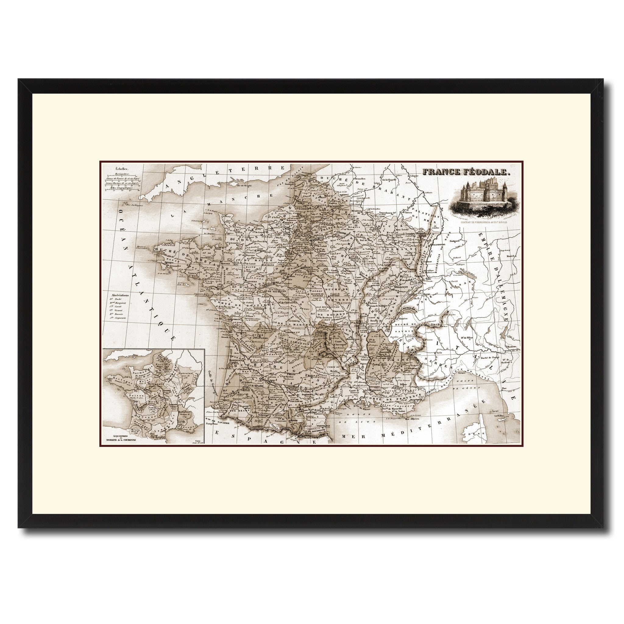 Mideavel France Crusades Vintage Sepia Map Canvas Print, Picture Frame Gifts Home Decor Wall Art Decoration