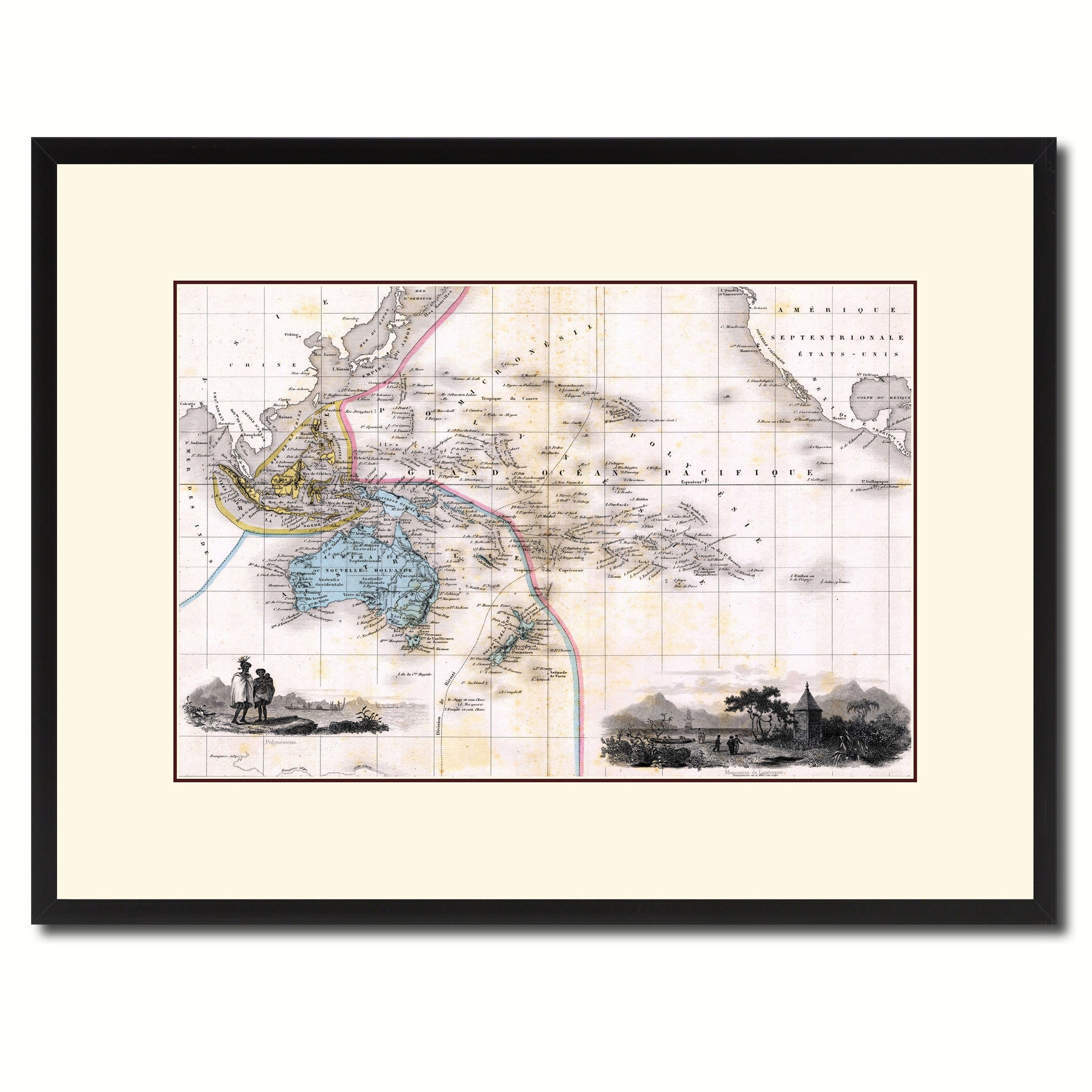 Oceania Australia New Zealand Vintage Antique Map Wall Art Home Decor Gift Ideas Canvas Print Custom Picture Frame