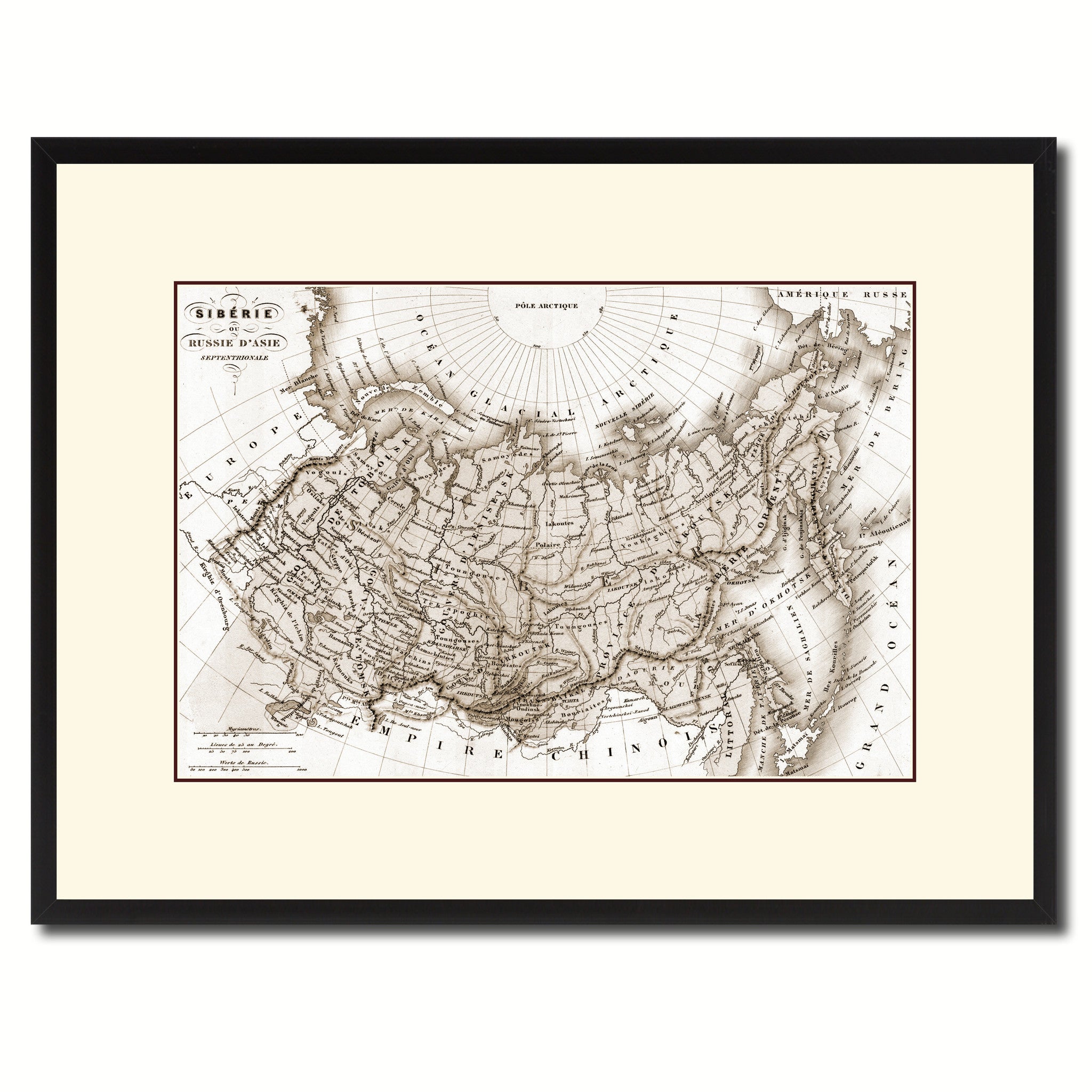 Siberia Russia Vintage Sepia Map Canvas Print, Picture Frame Gifts Home Decor Wall Art Decoration