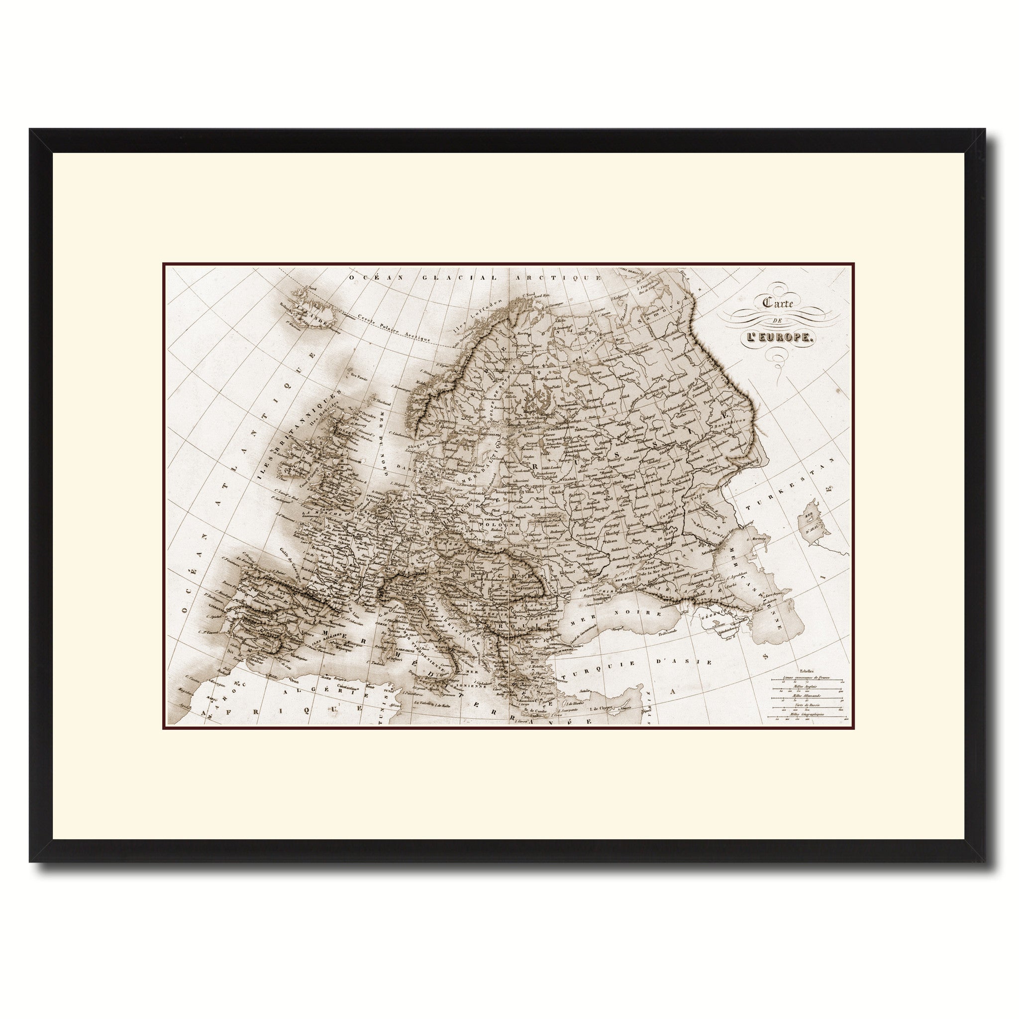Europe Vintage Sepia Map Canvas Print, Picture Frame Gifts Home Decor Wall Art Decoration