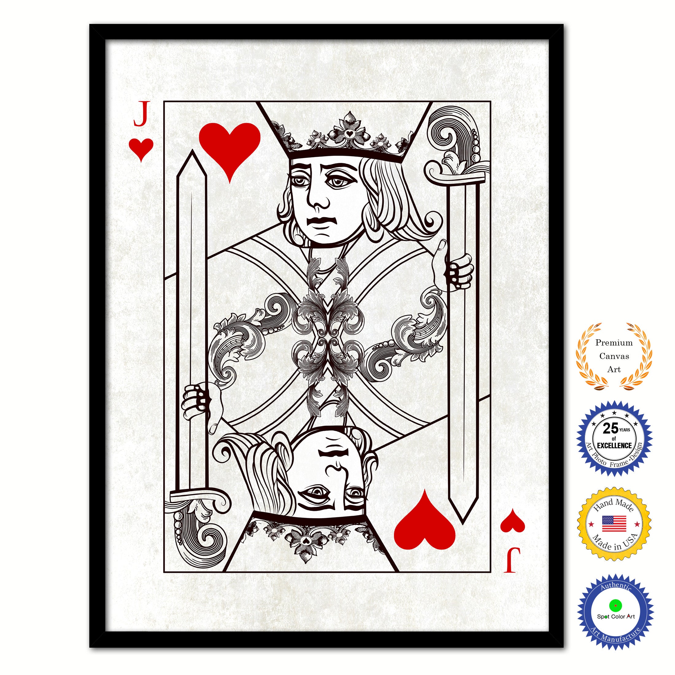 Jack Heart Poker Decks of Vintage Cards Print on Canvas Black Custom Framed
