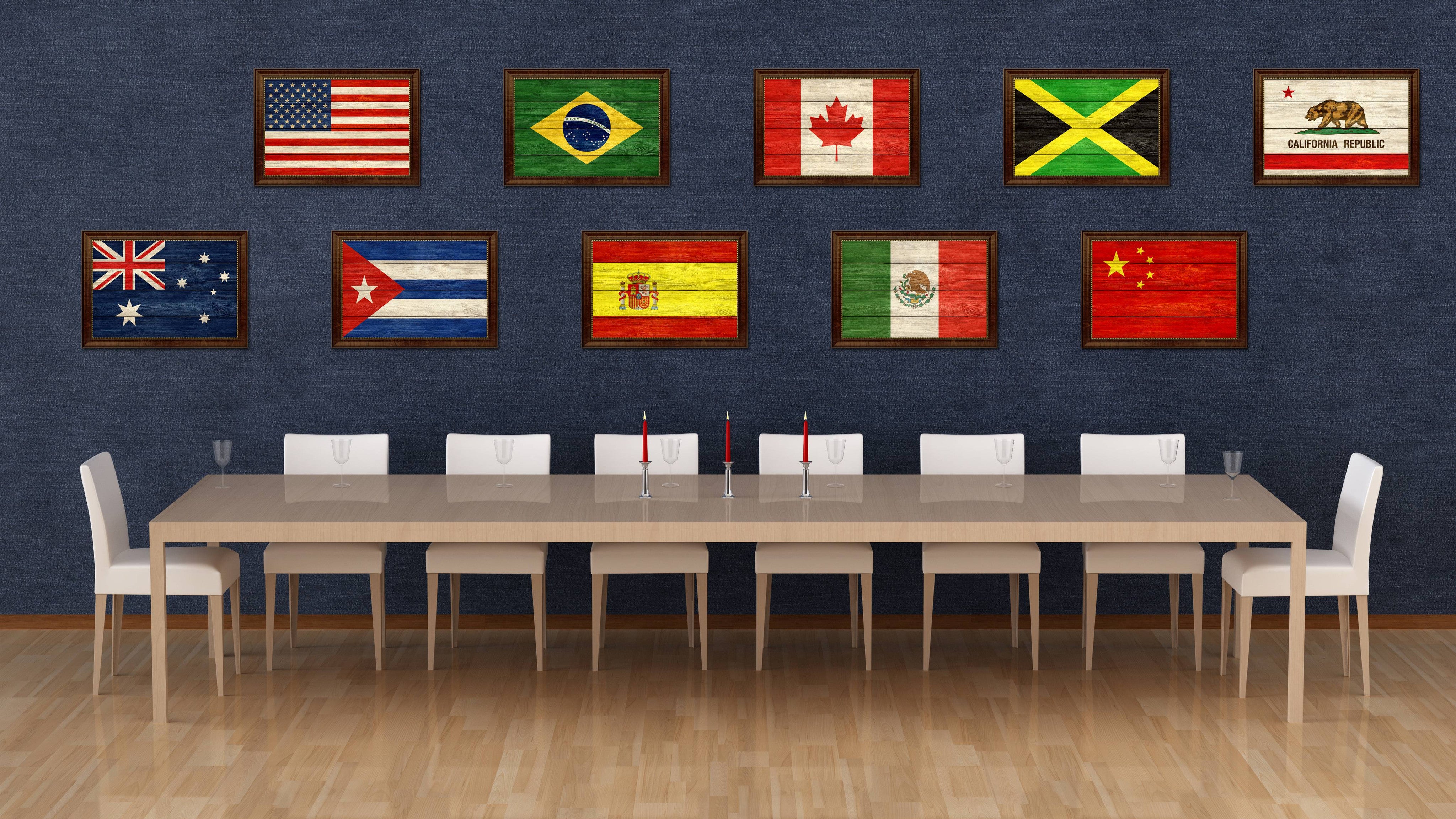 Spain Country Flag Texture Canvas Print with Brown Custom Picture Frame Home Decor Gift Ideas Wall Art Decoration