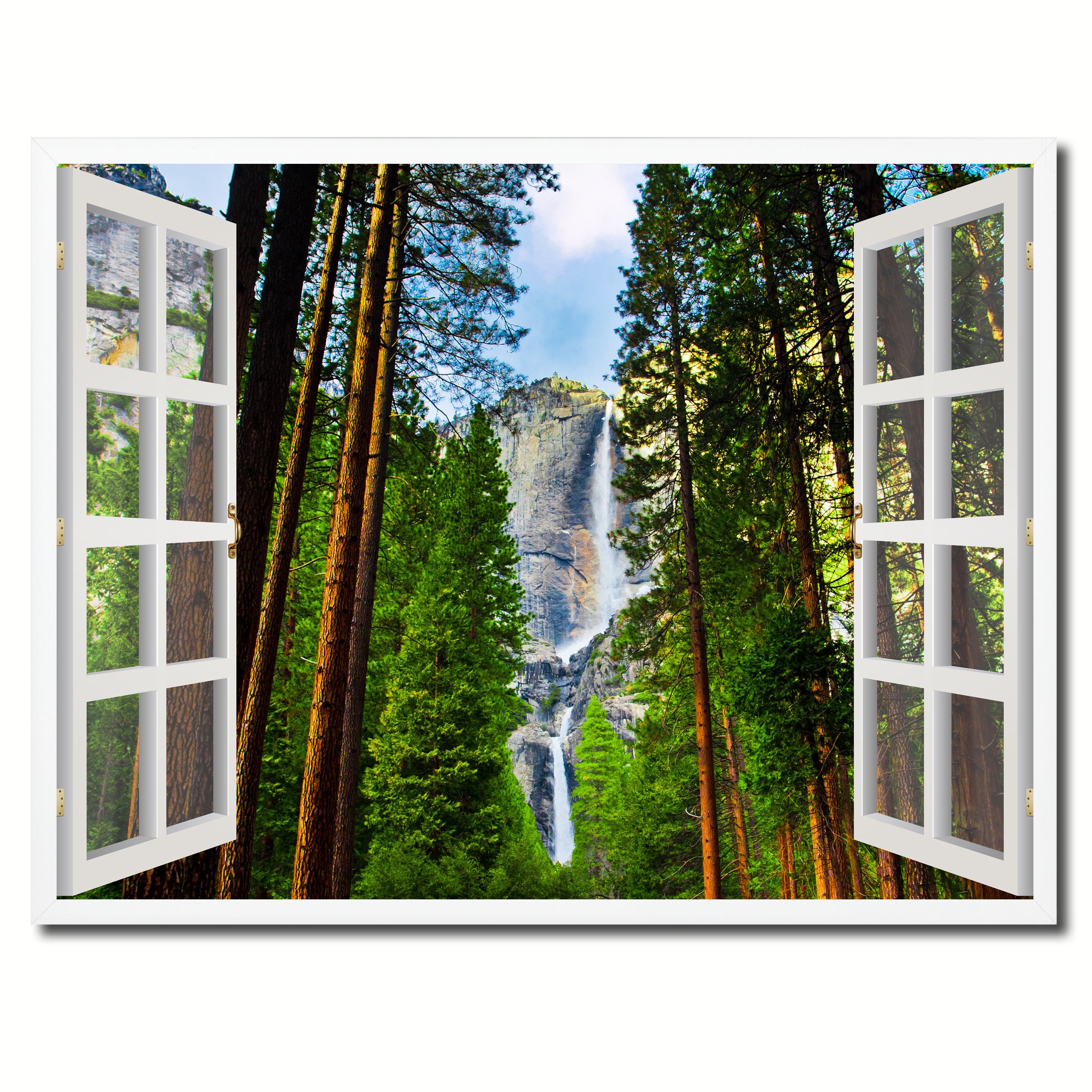 Waterfalls Yosemite National Park California Picture French Window Framed Canvas Print Home Decor Wall Art Collection