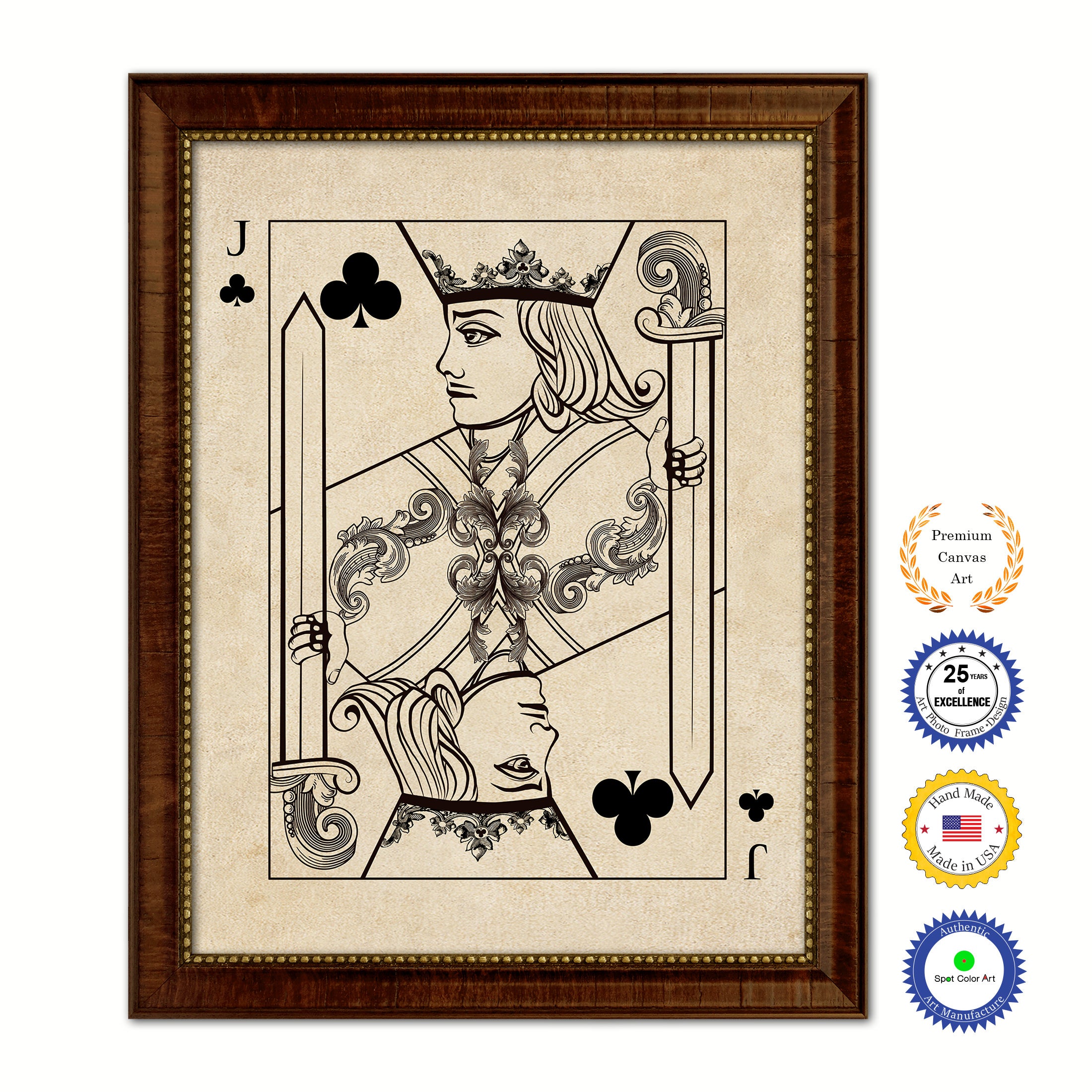 One Eye Jack Clover Poker Decks of Vintage Cards Print on Canvas Brown Custom Framed