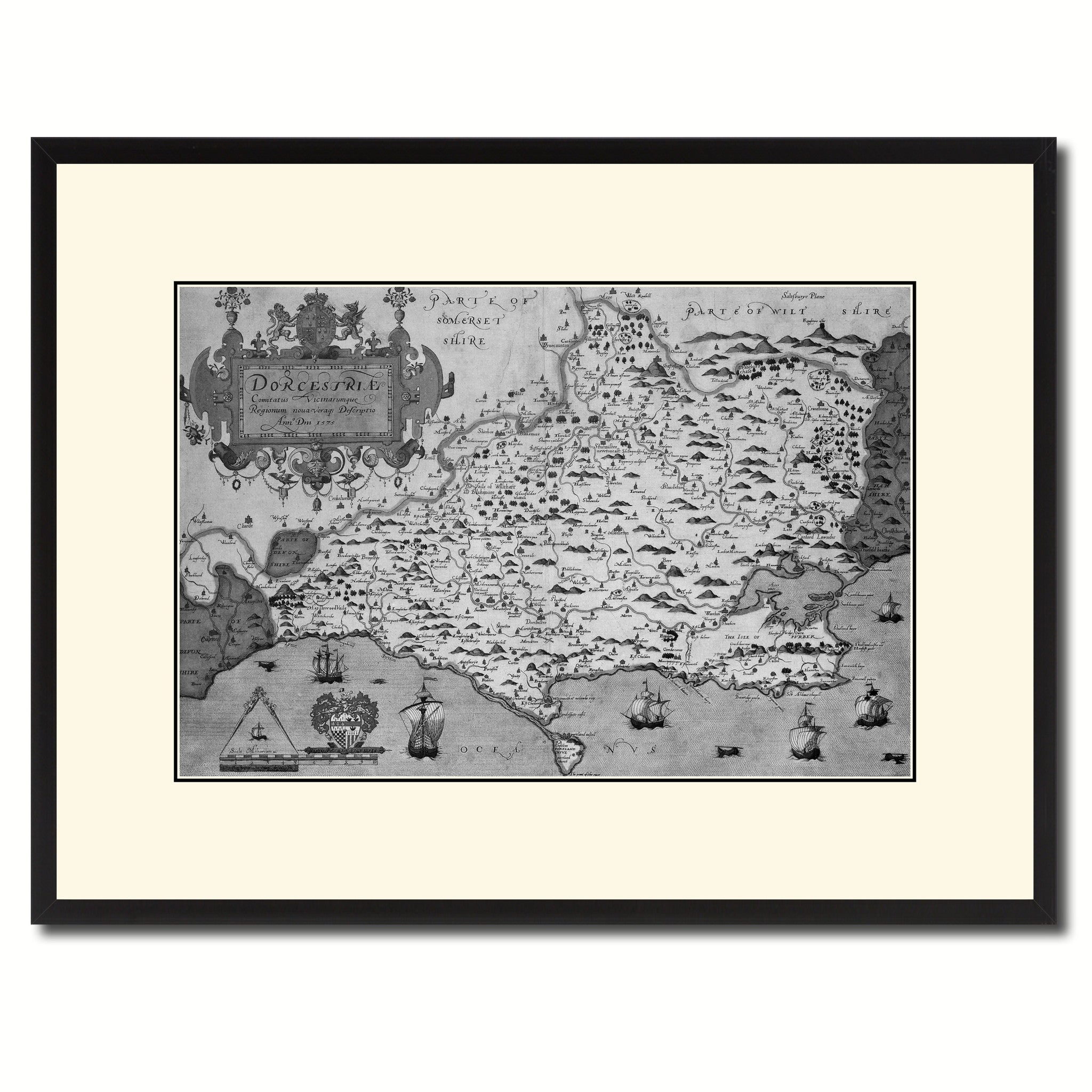 Atlas Of England & Wales Vintage B&W Map Canvas Print, Picture Frame Home Decor Wall Art Gift Ideas