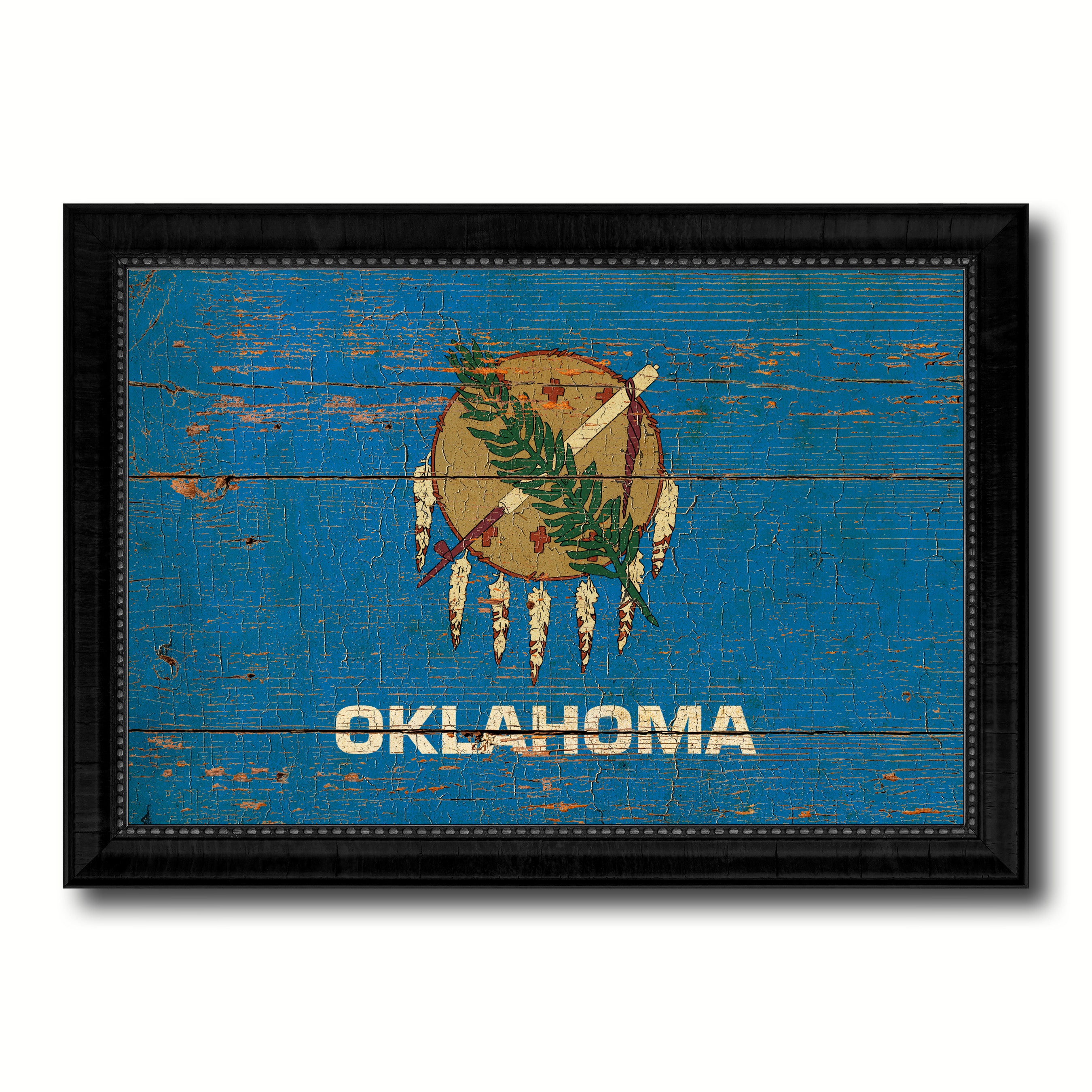 Oklahoma State Vintage Flag Canvas Print with Black Picture Frame Home Decor Man Cave Wall Art Collectible Decoration Artwork Gifts