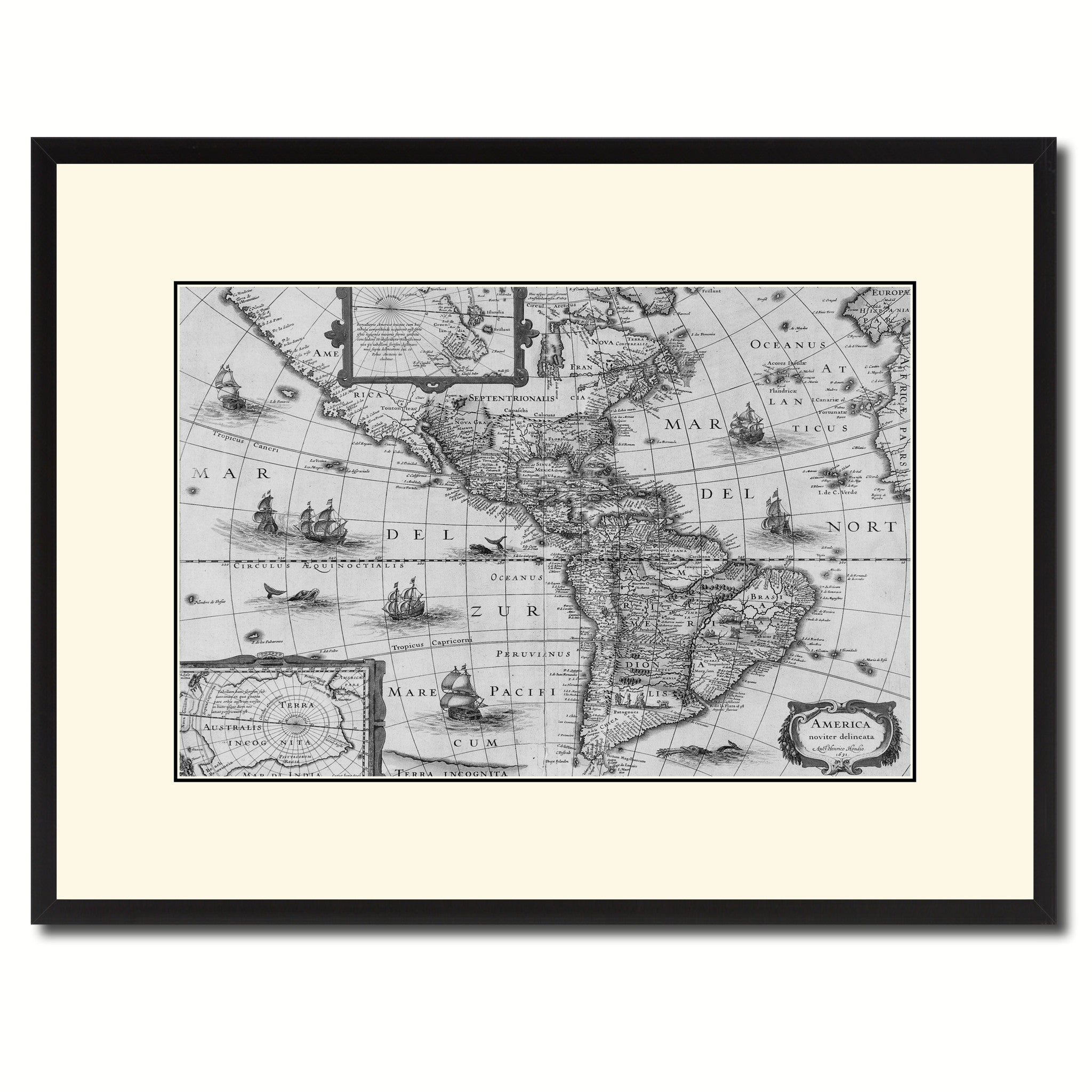 America Vintage B&W Map Canvas Print, Picture Frame Home Decor Wall Art Gift Ideas