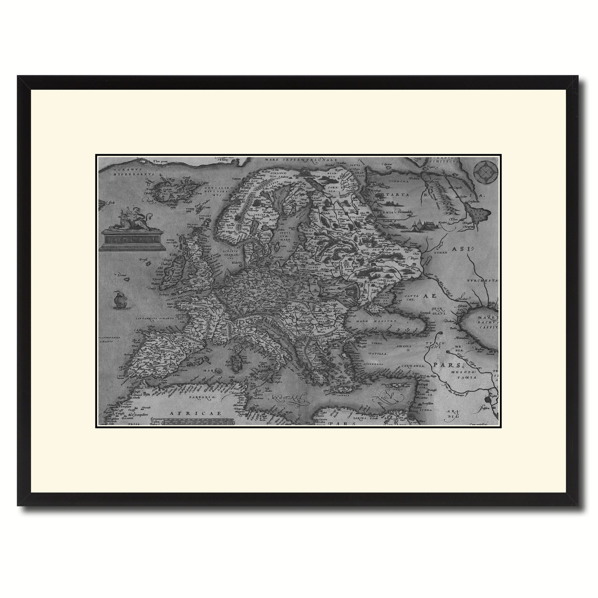 Europe Vintage B&W Map Canvas Print, Picture Frame Home Decor Wall Art Gift Ideas