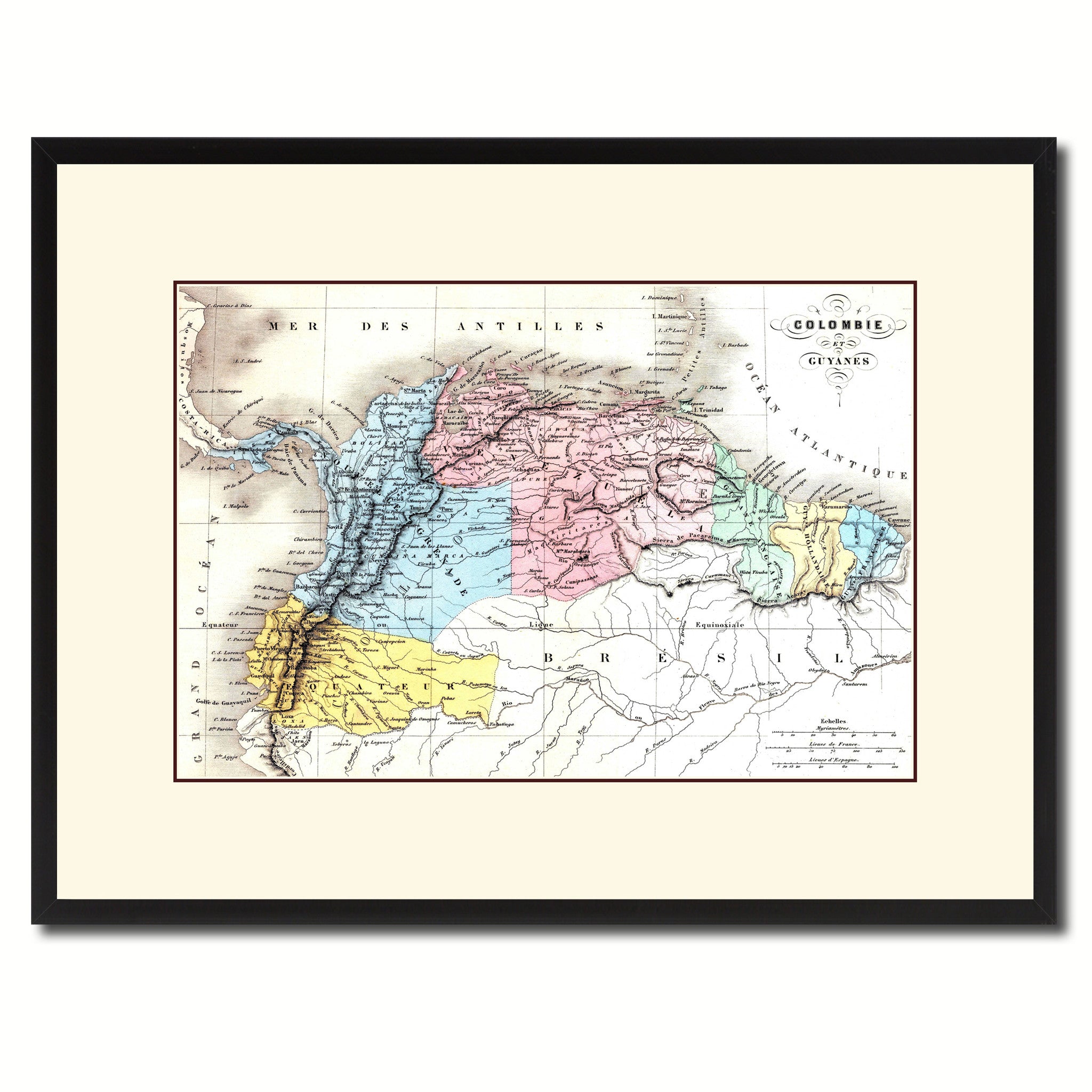 Columbia Venezuela Guianna Vintage Antique Map Wall Art Home Decor Gift Ideas Canvas Print Custom Picture Frame