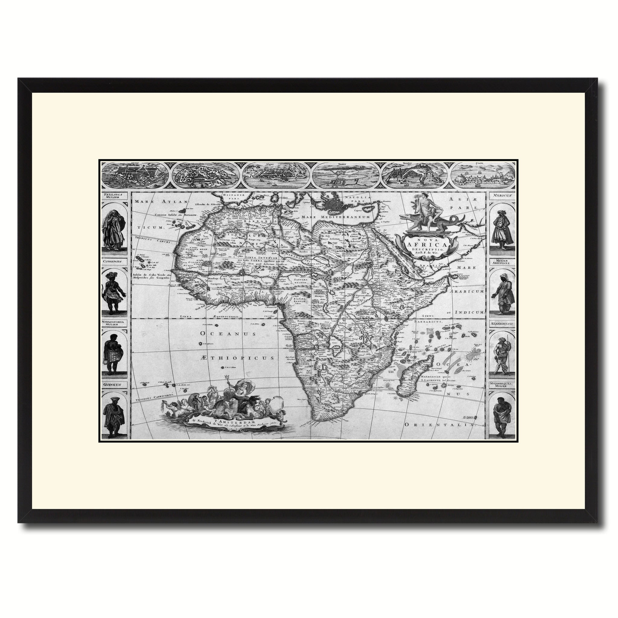 Africa Vintage B&W Map Canvas Print, Picture Frame Home Decor Wall Art Gift Ideas