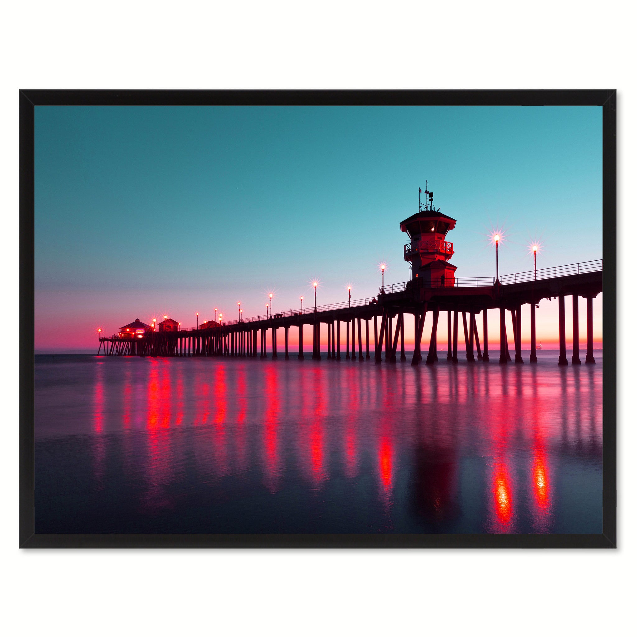 Huntington Beach California Pink Landscape Photo Canvas Print Pictures Frames Home Décor Wall Art Gifts
