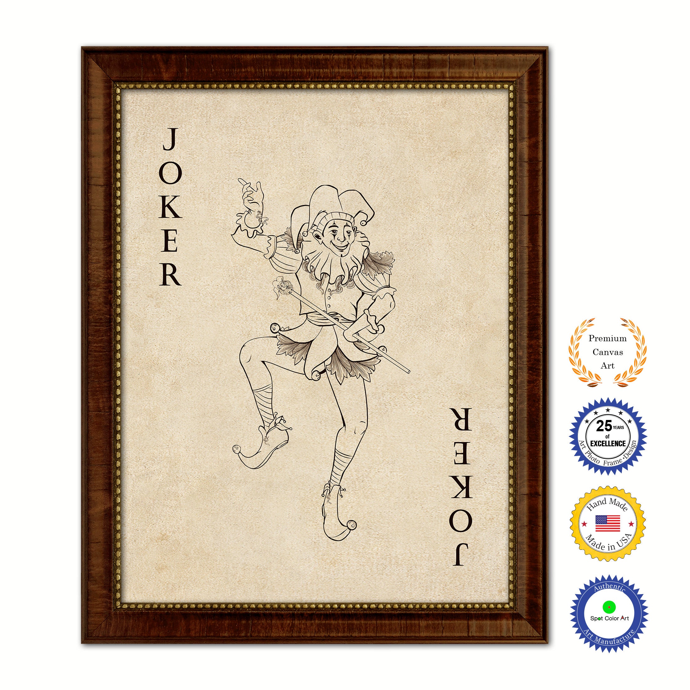 Joker Poker Decks of Vintage Cards Print on Canvas Brown Custom Framed