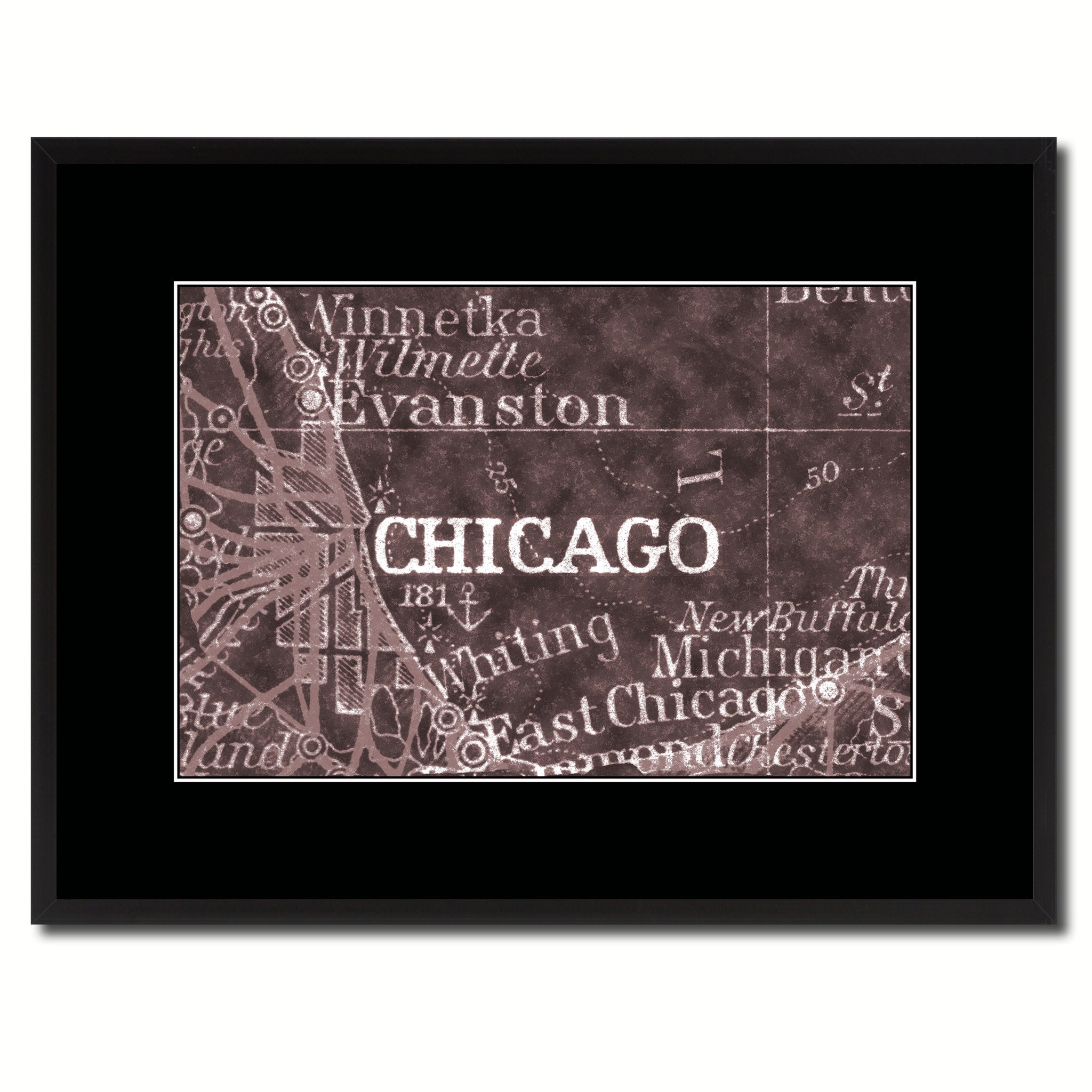 Chicago Illinois Vintage Vivid Sepia Map Canvas Print, Picture Frames Home Decor Wall Art Decoration Gifts