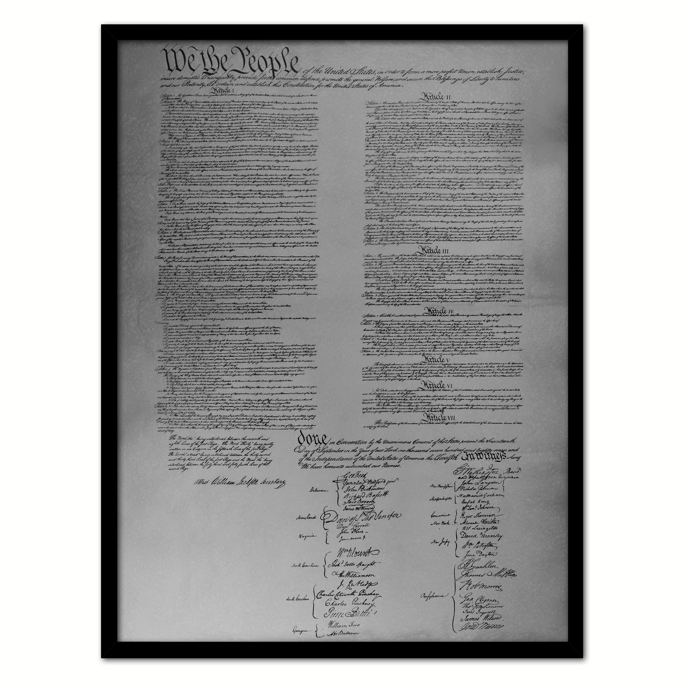 Constitution We The People Canvas Print Home Decor Wall Art, Black Framed