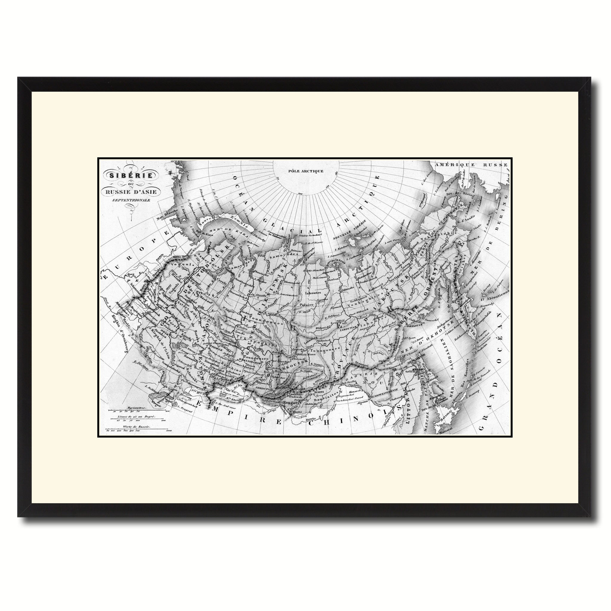 Siberia Russia Vintage B&W Map Canvas Print, Picture Frame Home Decor Wall Art Gift Ideas