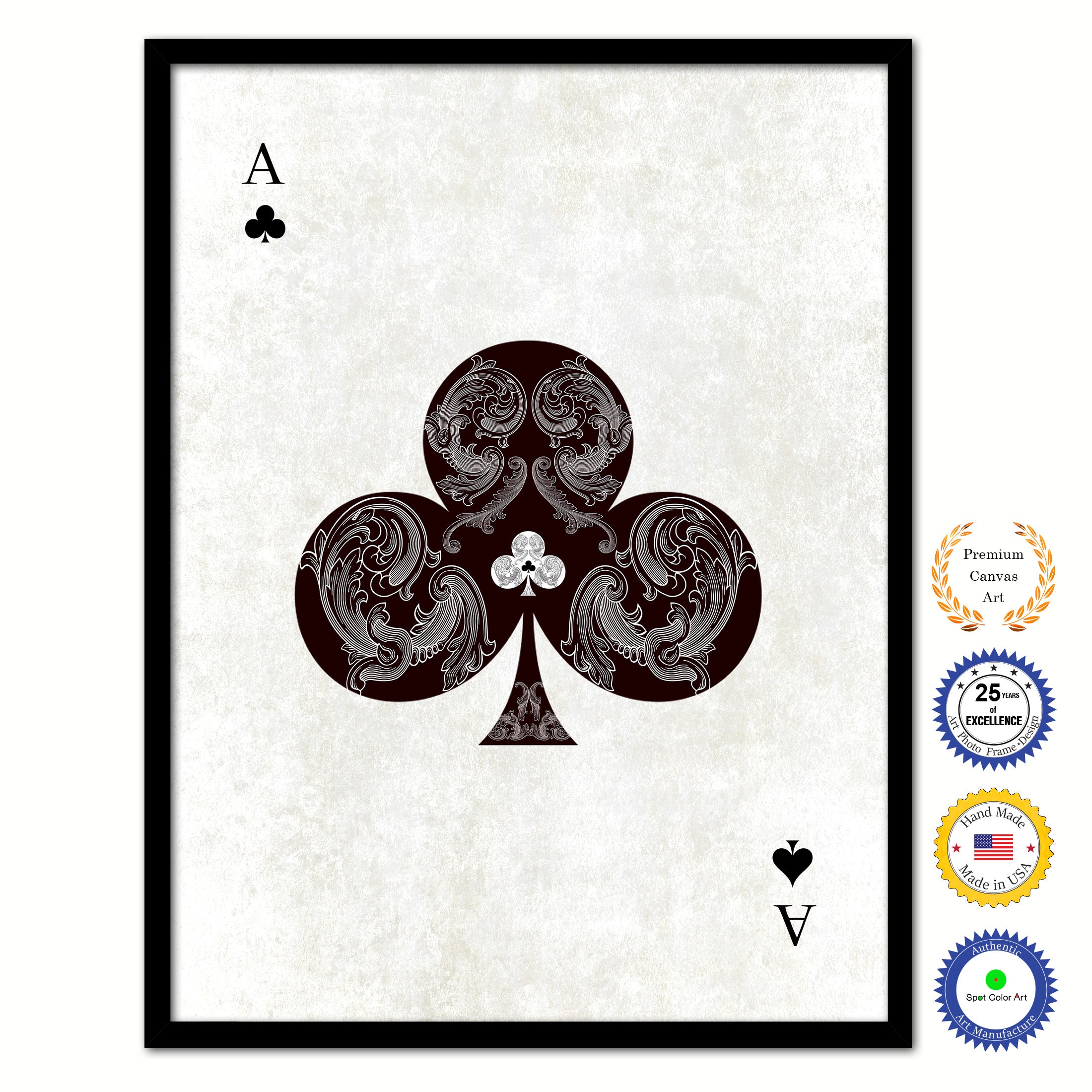 Ace Clover Poker Decks of Vintage Cards Print on Canvas Black Custom Framed