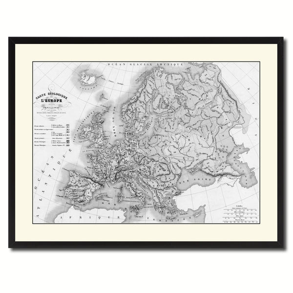 Europe Geological Vintage B&W Map Home Decor Wall Art Bedroom ...