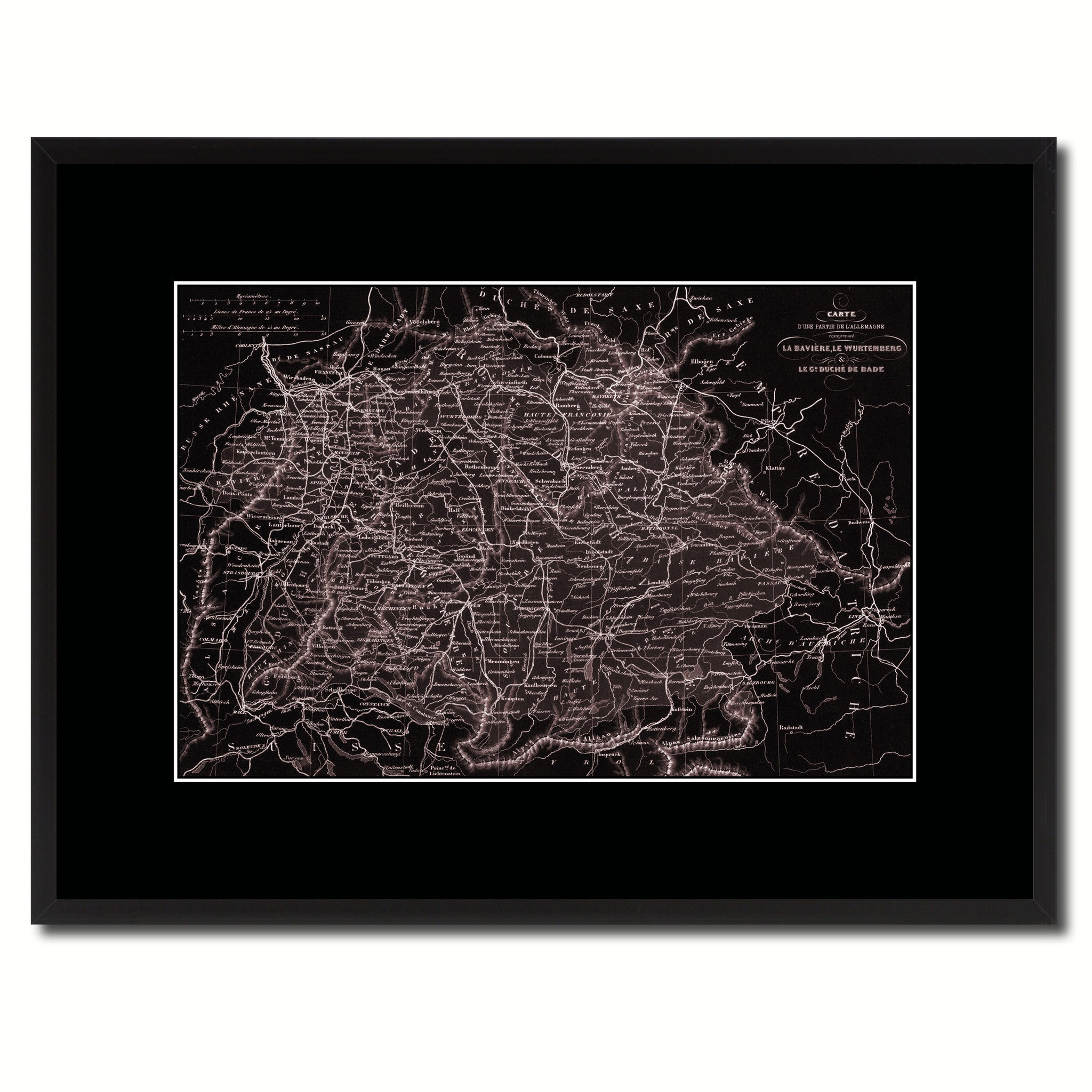 Southern Germany: Bavaria Wurttemberg Hesse Vintage Vivid Sepia Map Canvas Print, Picture Frames Home Decor Wall Art Decoration Gifts