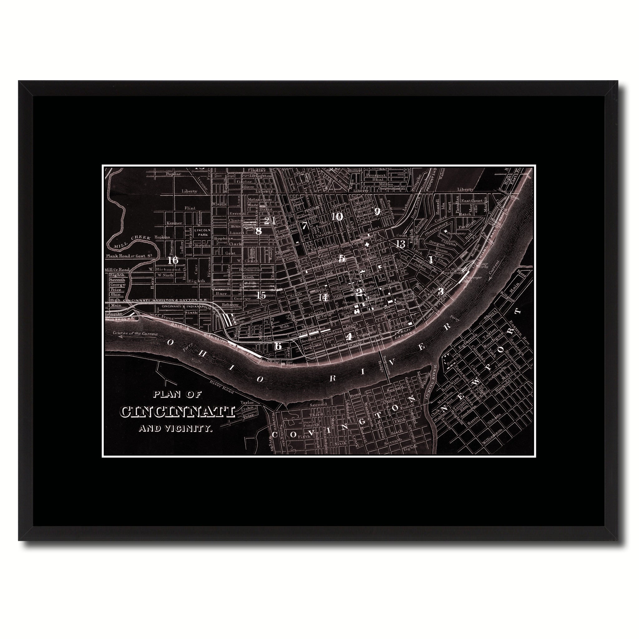 Cincinnati Vintage Vivid Sepia Map Canvas Print, Picture Frames Home Decor Wall Art Decoration Gifts
