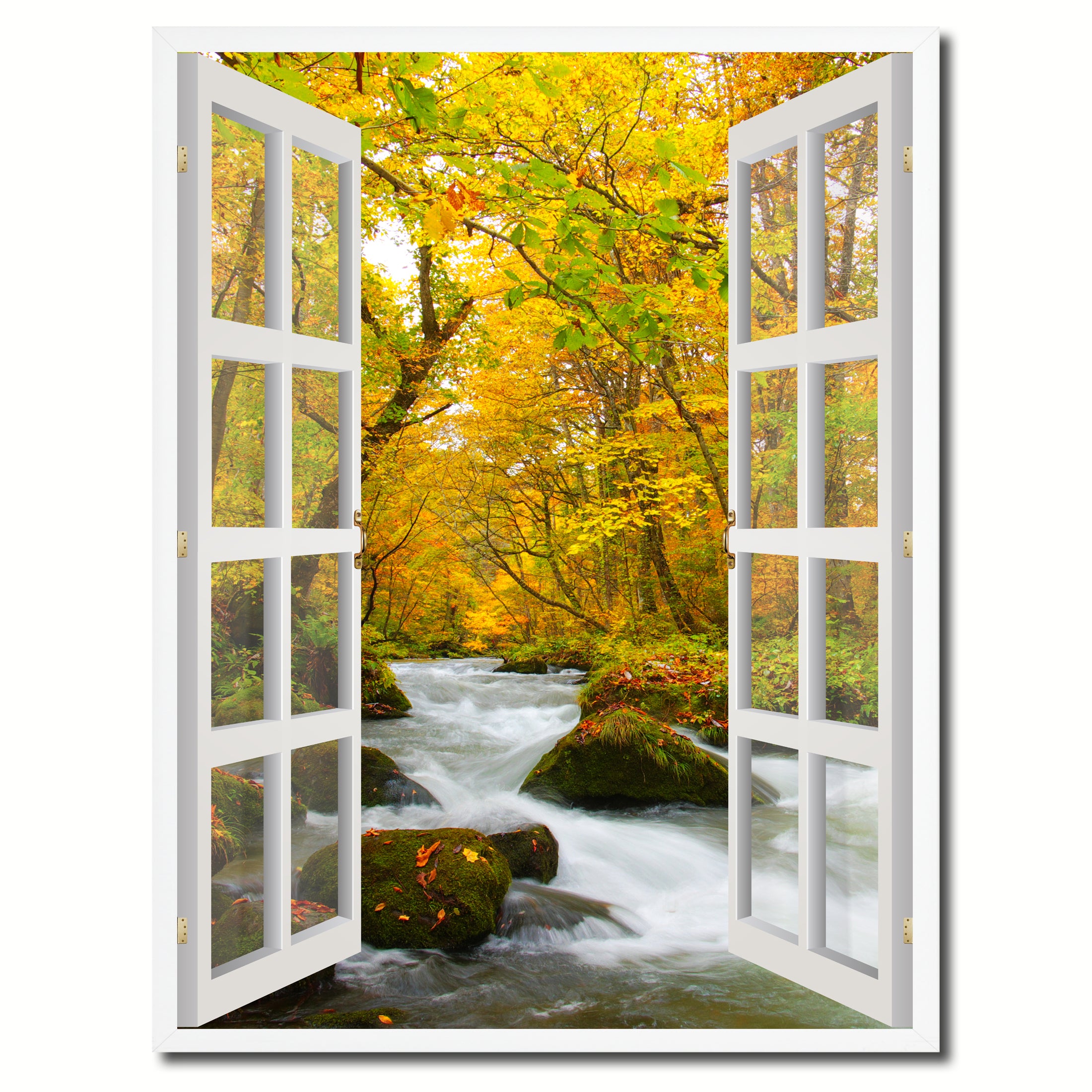 Autumn River Picture French Window Canvas Print with Frame Gifts Home Decor Wall Art Collection