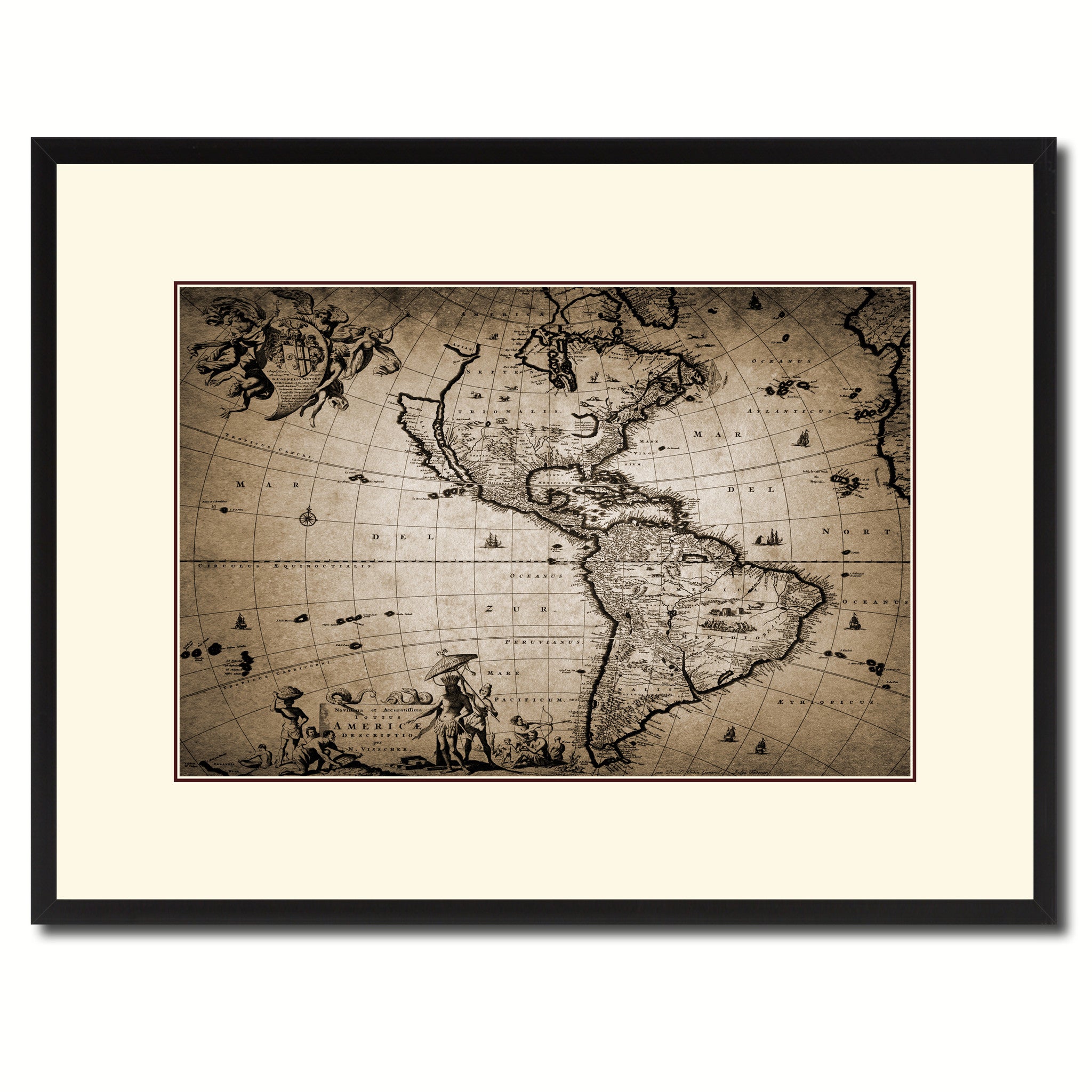 America Vintage Sepia Map Canvas Print, Picture Frame Gifts Home Decor Wall Art Decoration