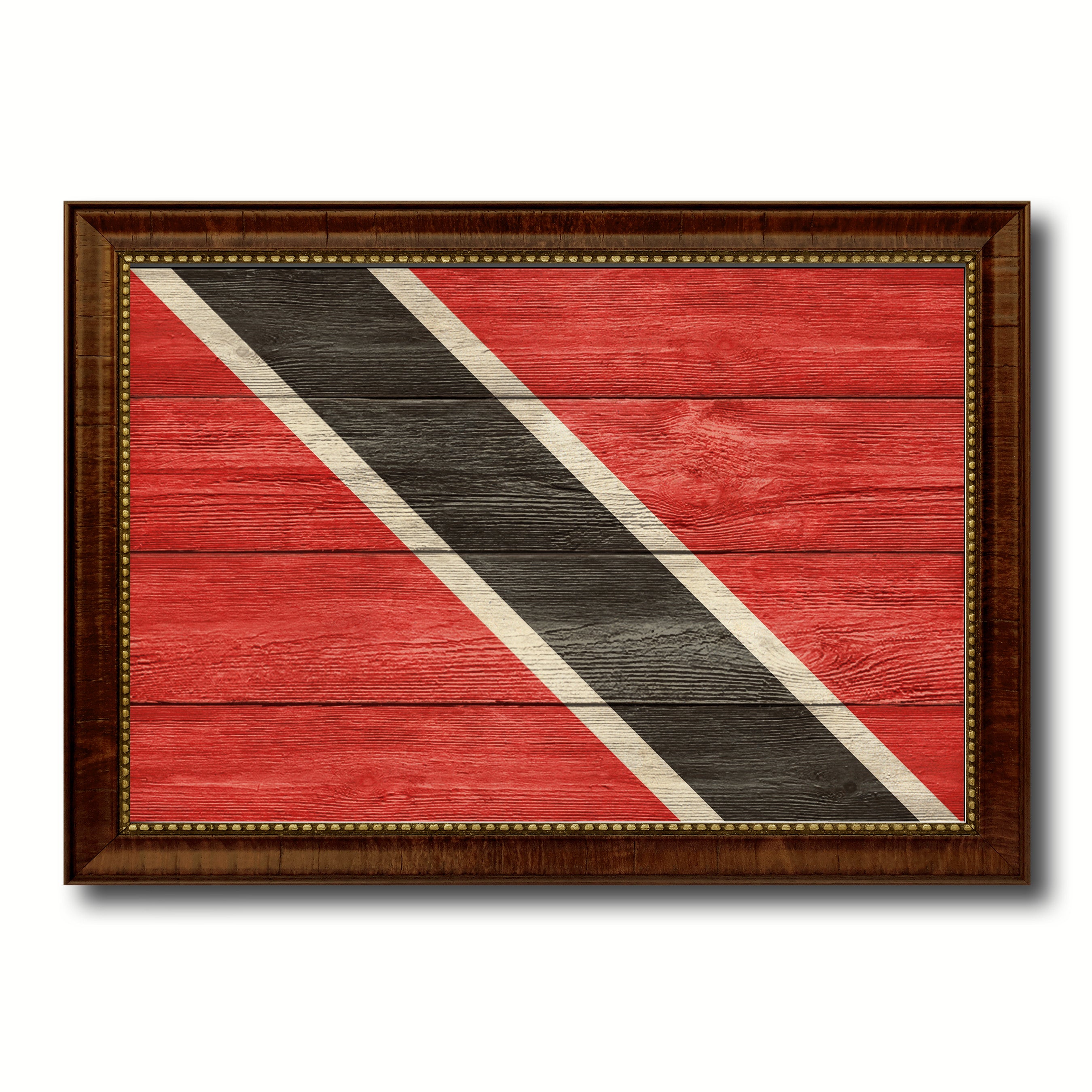 Trinidad & Tobago Country Flag Texture Canvas Print with Brown Custom Picture Frame Home Decor Gift Ideas Wall Art Decoration