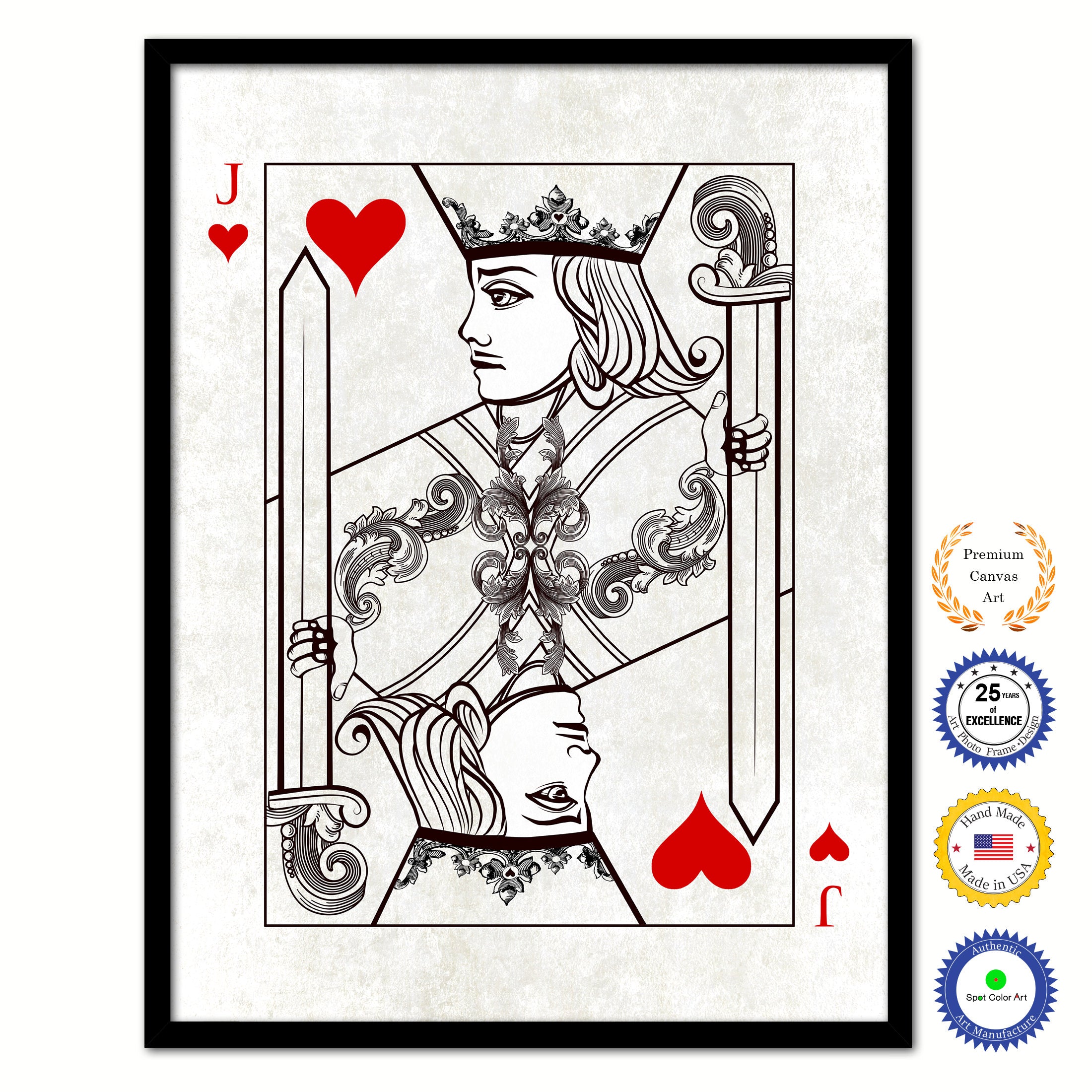 One Eye Jack Heart Poker Decks of Vintage Cards Print on Canvas Black Custom Framed
