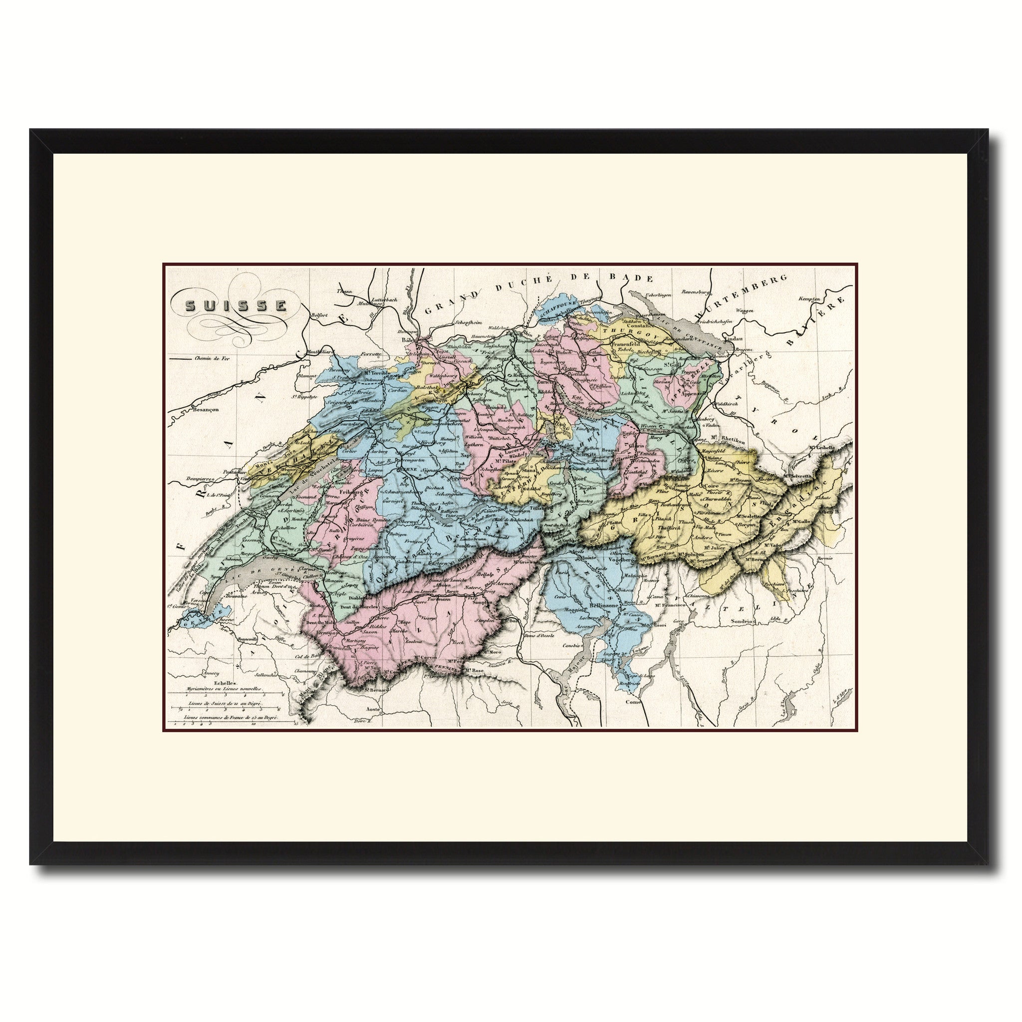 Switzerland Vintage Antique Map Wall Art Home Decor Gift Ideas Canvas Print Custom Picture Frame