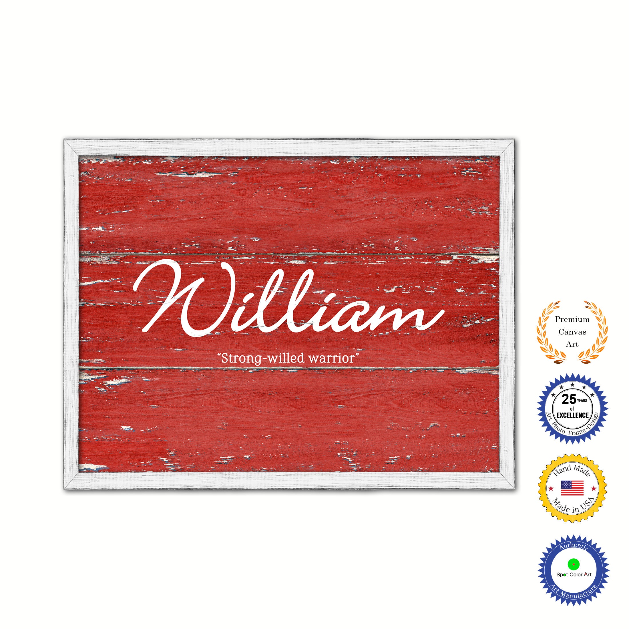 William Name Plate White Wash Wood Frame Canvas Print Boutique Cottage Decor Shabby Chic