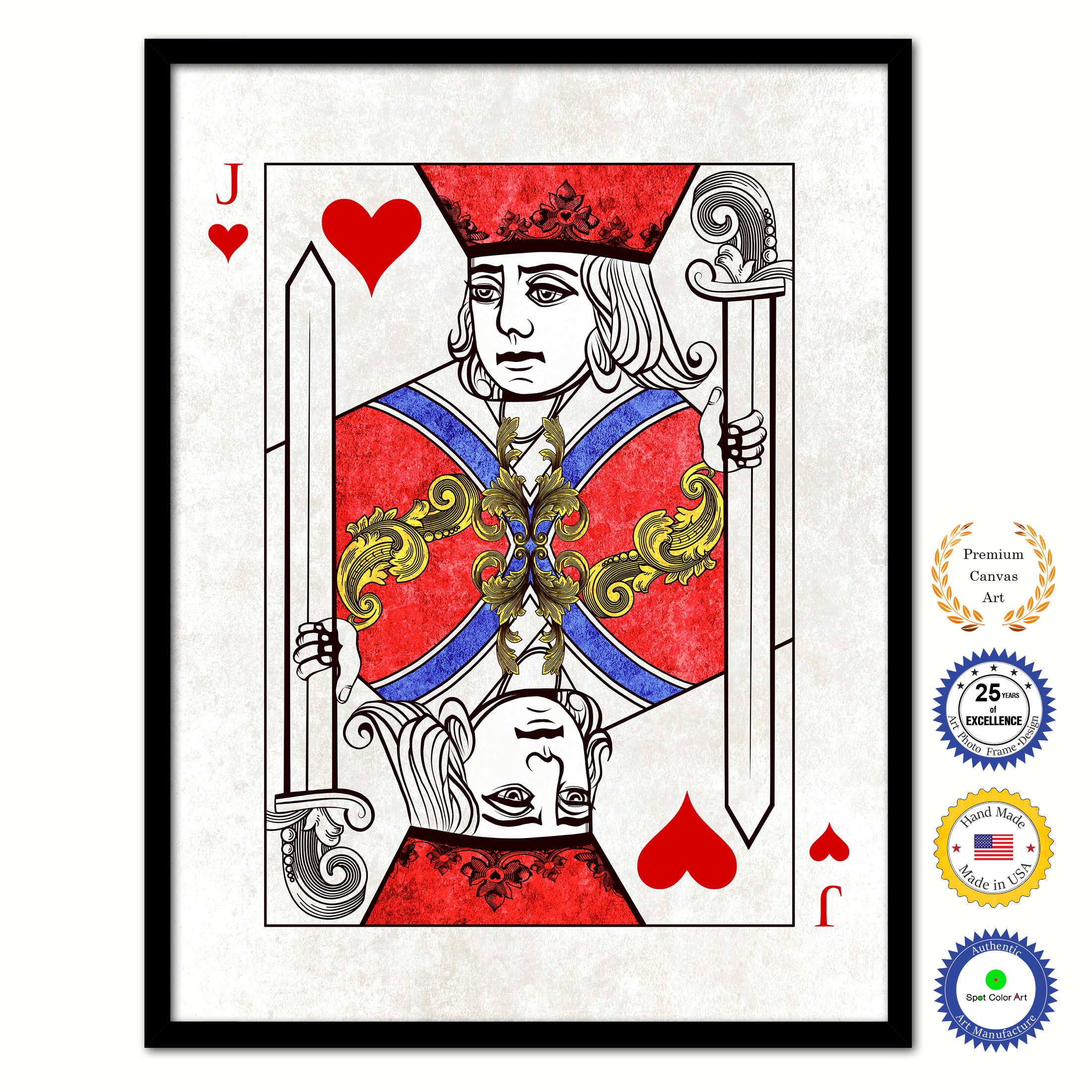 Jack Heart Poker Decks of Vintage Cards Print on Canvas Black Custom Framed