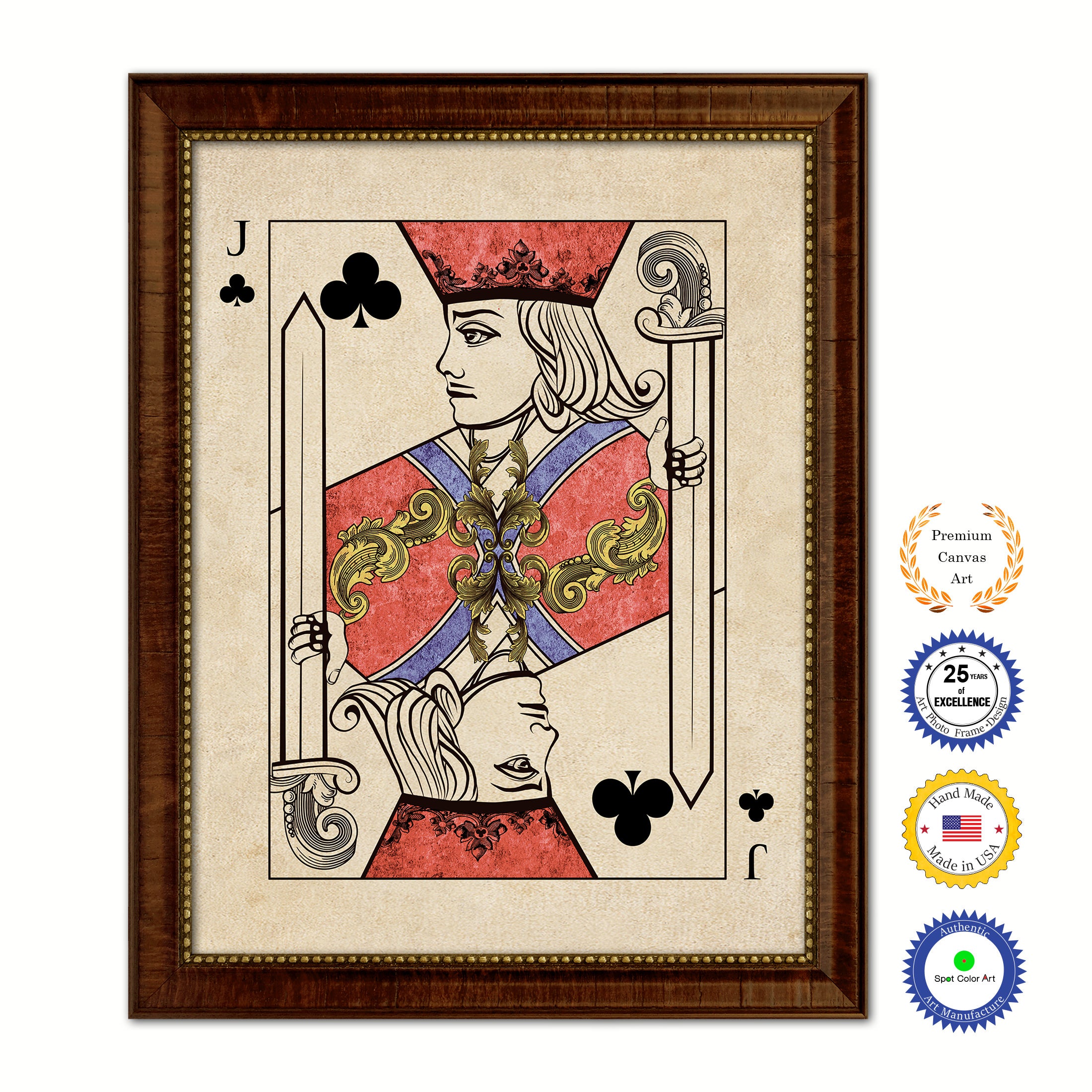 One Eye Jack Clover Poker Decks of Vintage Cards Print on Canvas Brown Custom Framed