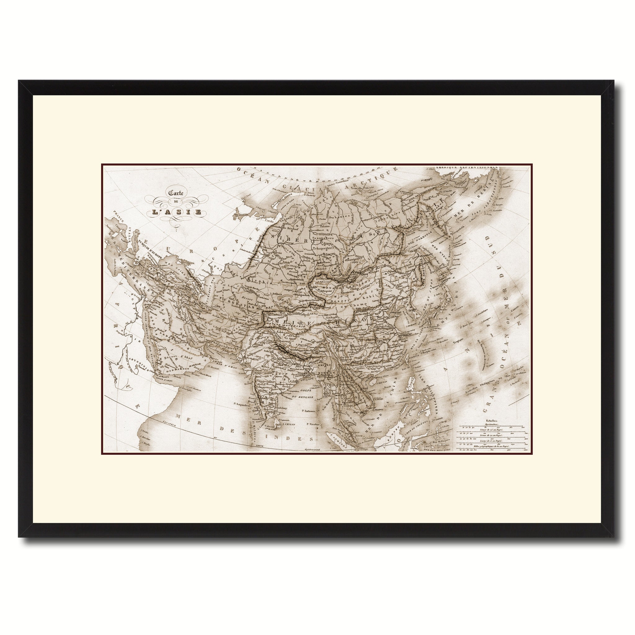 Asia Vintage Sepia Map Canvas Print, Picture Frame Gifts Home Decor Wall Art Decoration