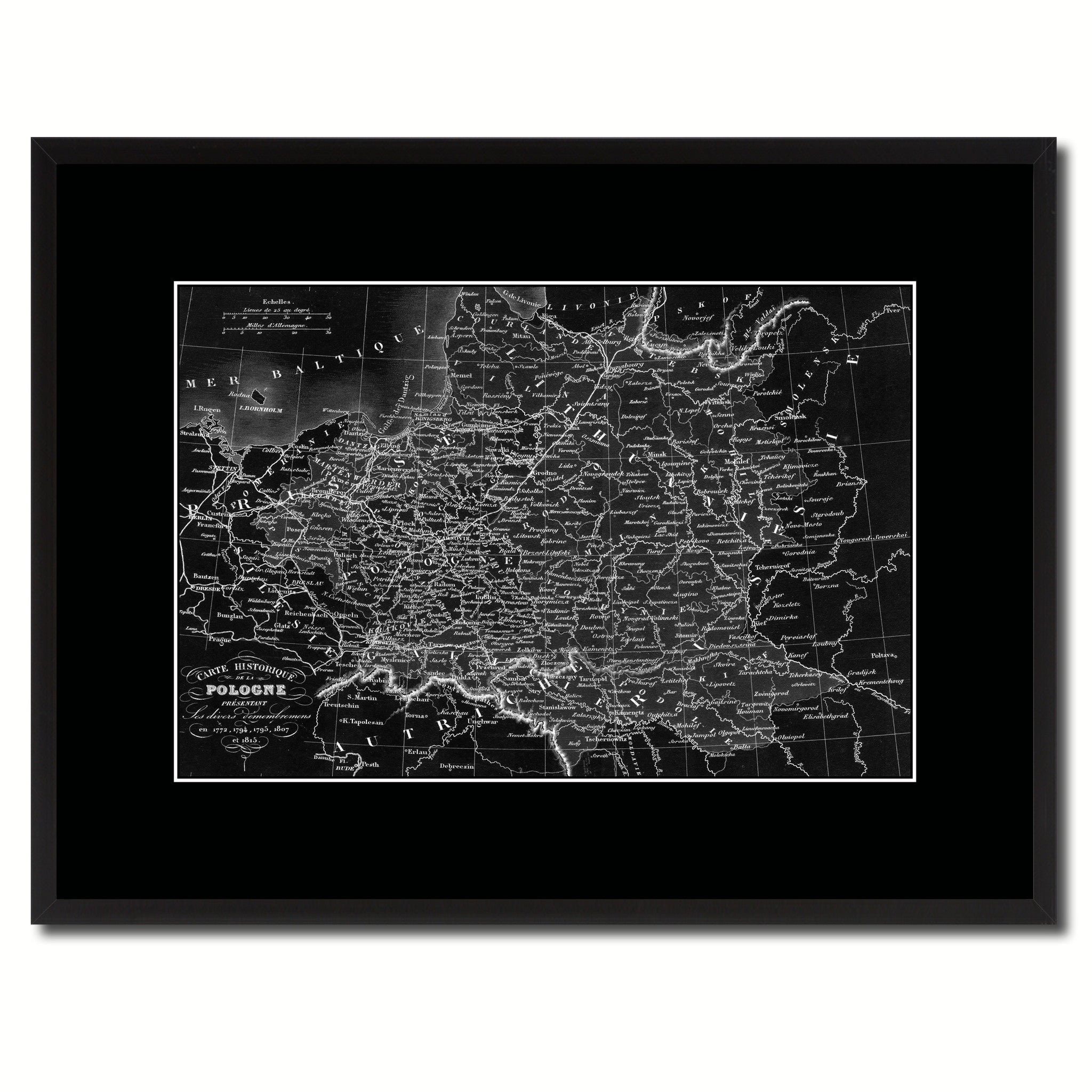 Poland Prussia Germany Vintage Monochrome Map Canvas Print, Gifts Picture Frames Home Decor Wall Art