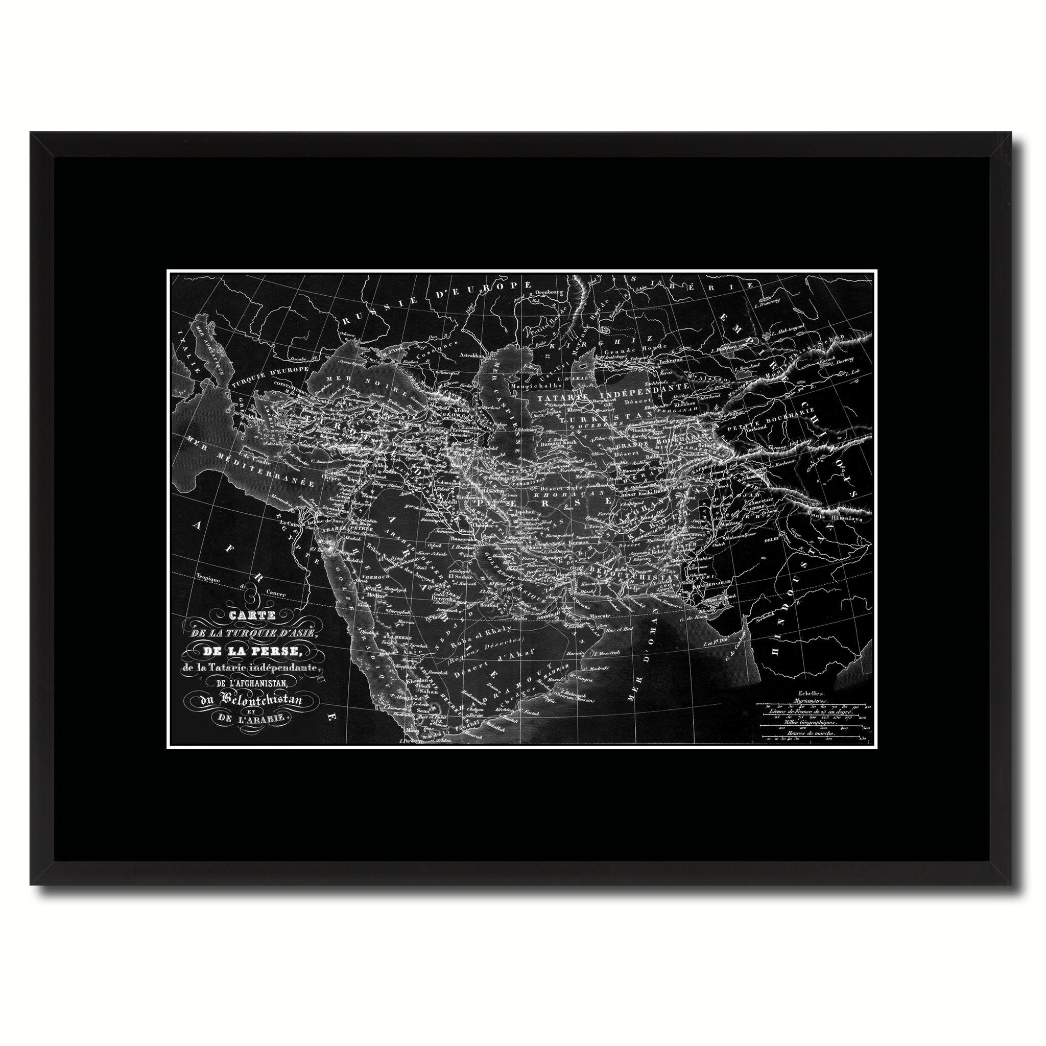 Persia Arabia Iraq Iran Vintage Monochrome Map Canvas Print, Gifts Picture Frames Home Decor Wall Art