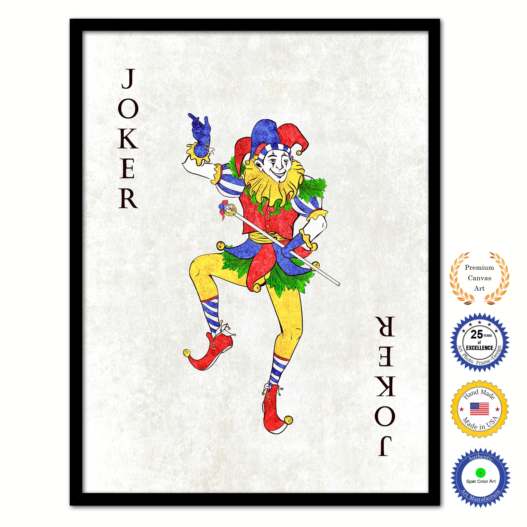 Joker Poker Decks of Vintage Cards Print on Canvas Black Custom Framed