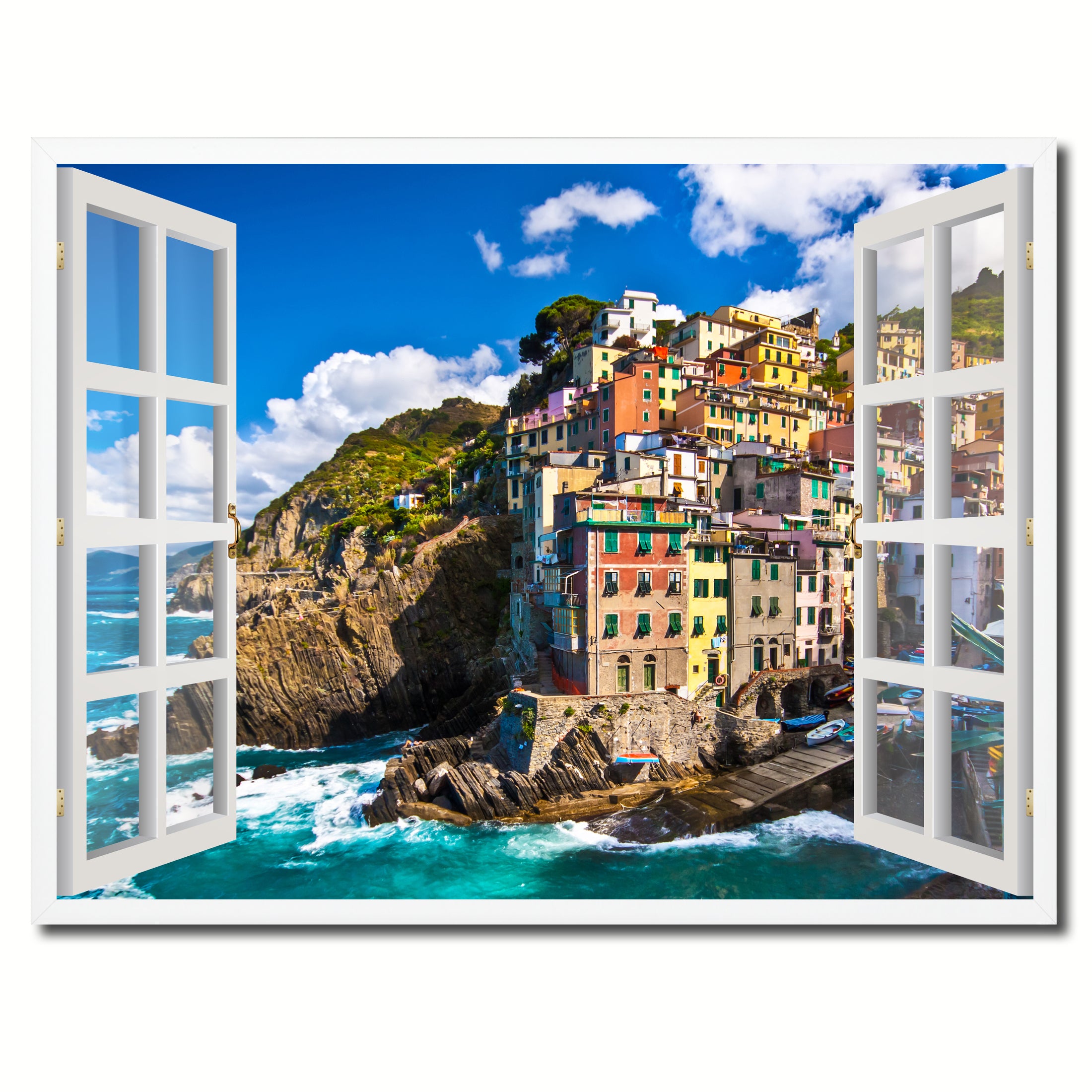 Fisherman Village Riomaggiore Picture French Window Framed Canvas Print Home Decor Wall Art Collection