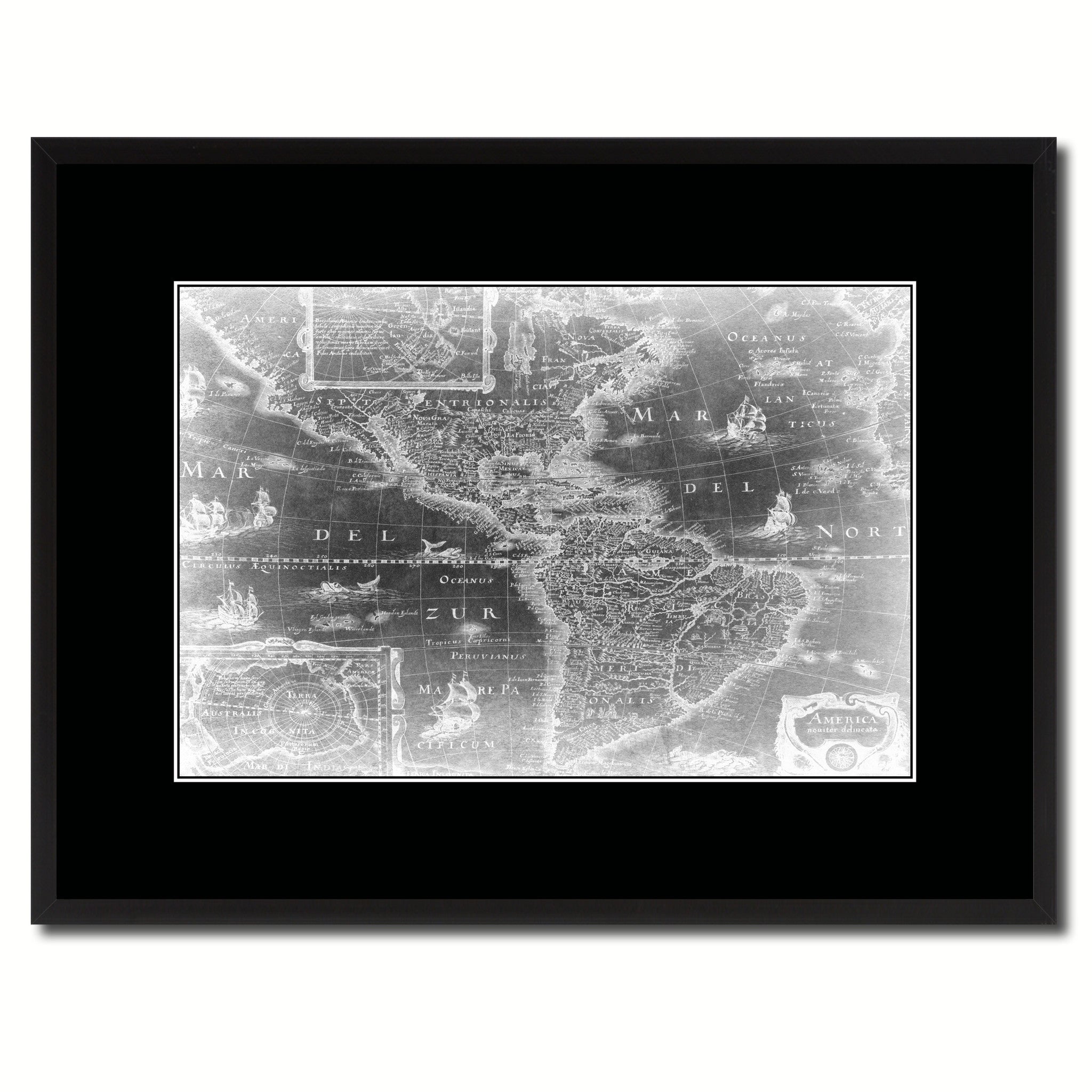 America Vintage Monochrome Map Canvas Print, Gifts Picture Frames Home Decor Wall Art