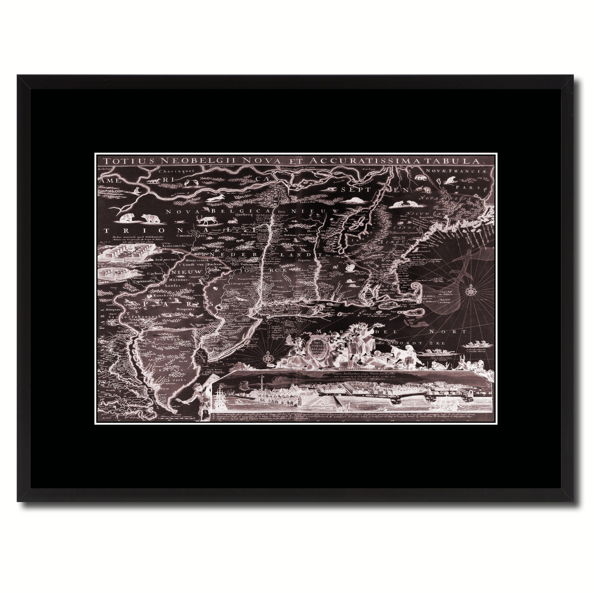 New England Vintage Vivid Sepia Map Canvas Print, Picture Frames Home Decor Wall Art Decoration Gifts