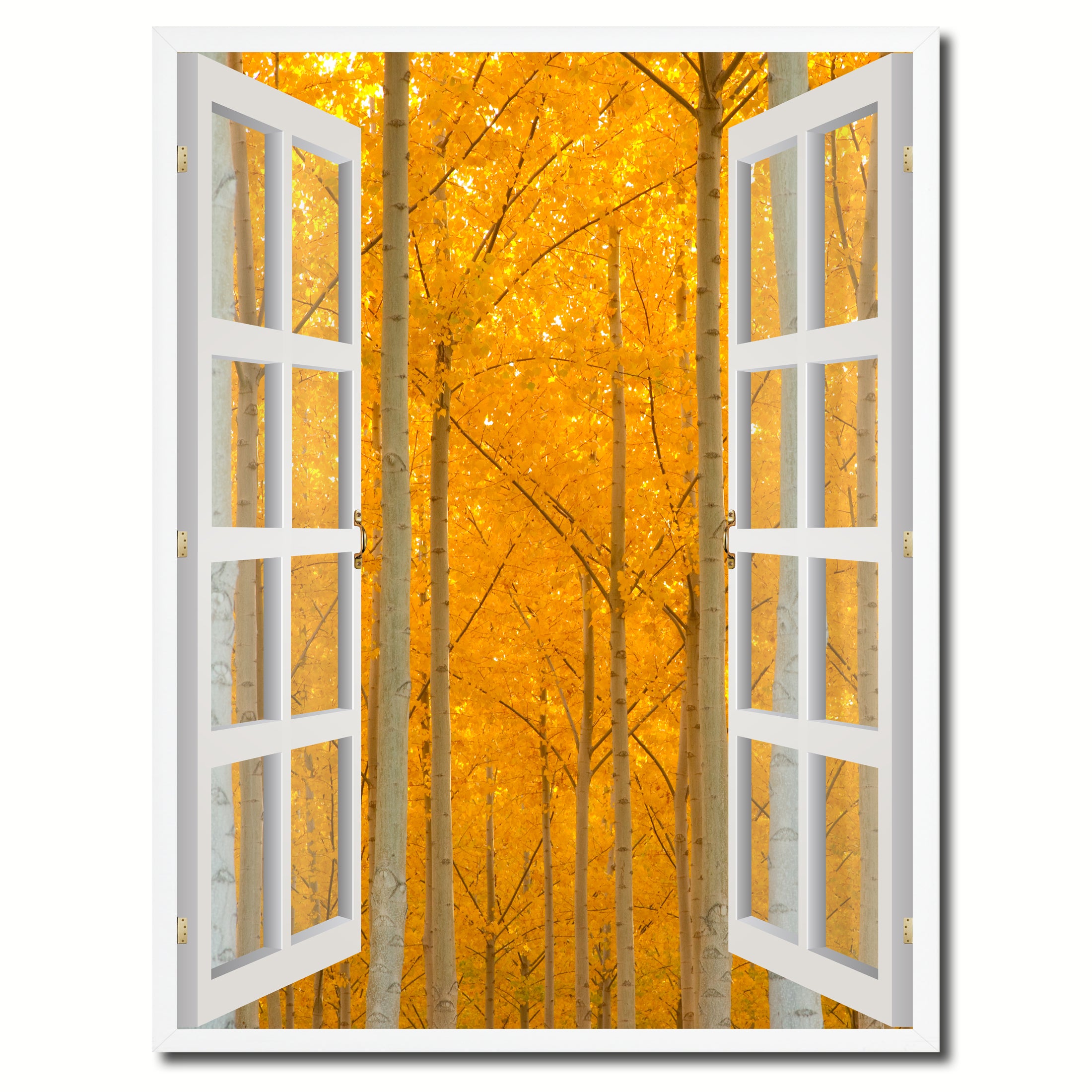 Autumn Yellow Trees Picture French Window Canvas Print with Frame Gifts Home Decor Wall Art Collection
