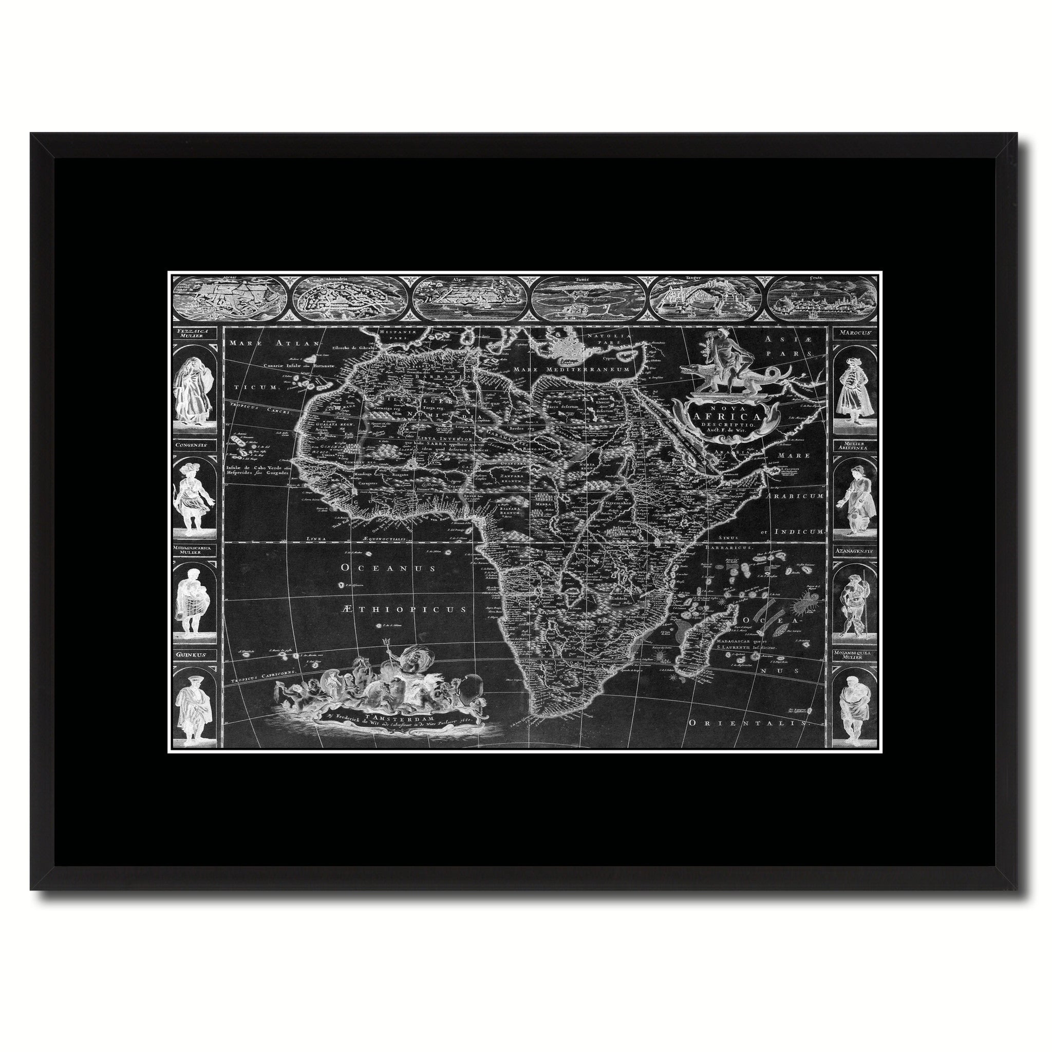Africa Vintage Monochrome Map Canvas Print, Gifts Picture Frames Home Decor Wall Art