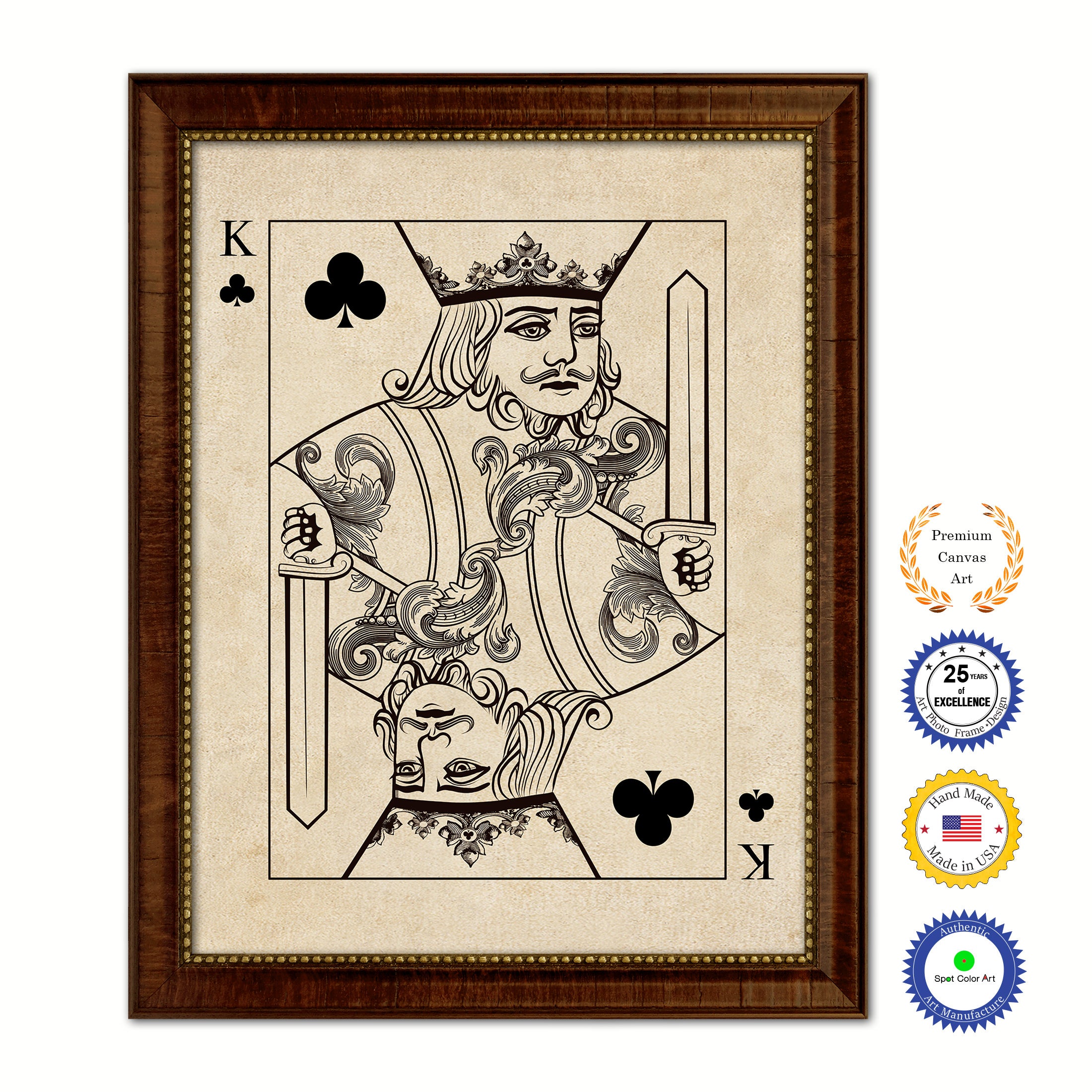 King Clover Poker Decks of Vintage Cards Print on Canvas Brown Custom Framed