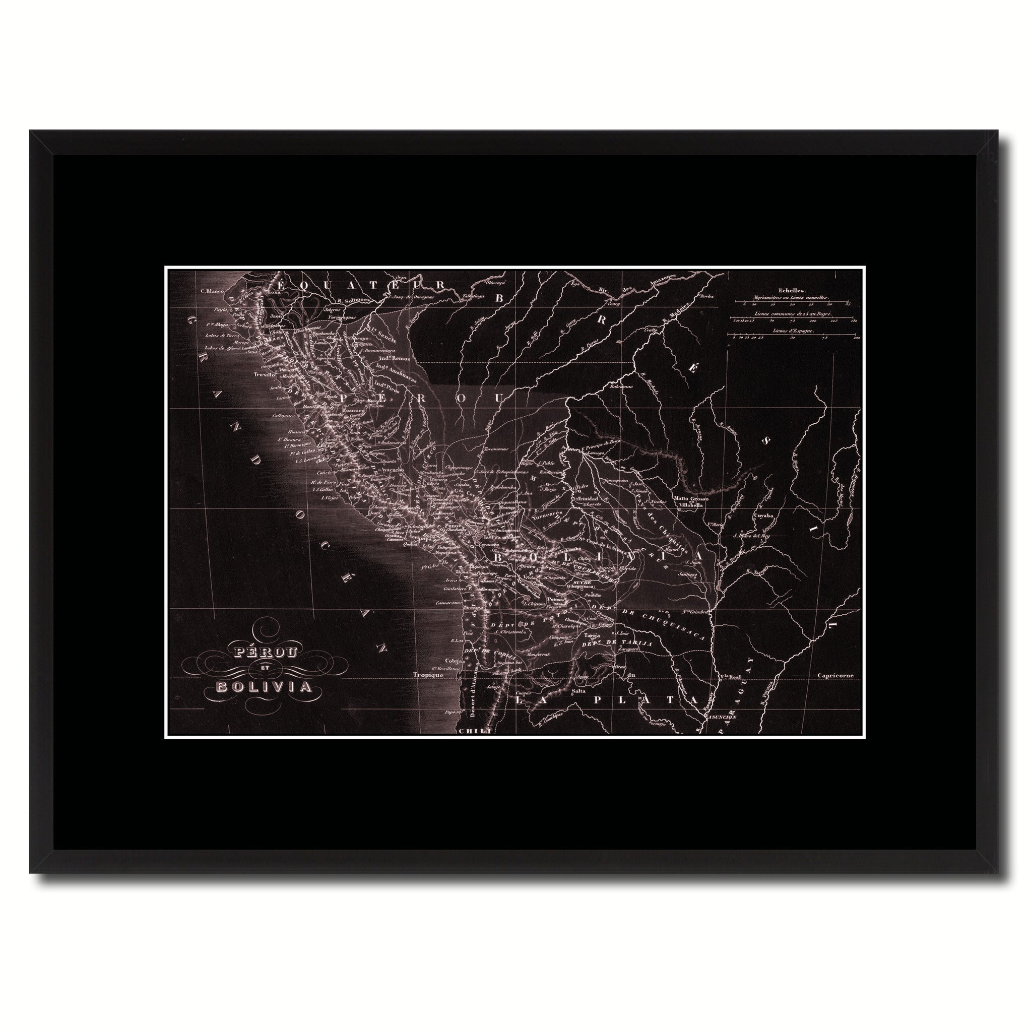 Peru Bolivia Vintage Vivid Sepia Map Canvas Print, Picture Frames Home Decor Wall Art Decoration Gifts