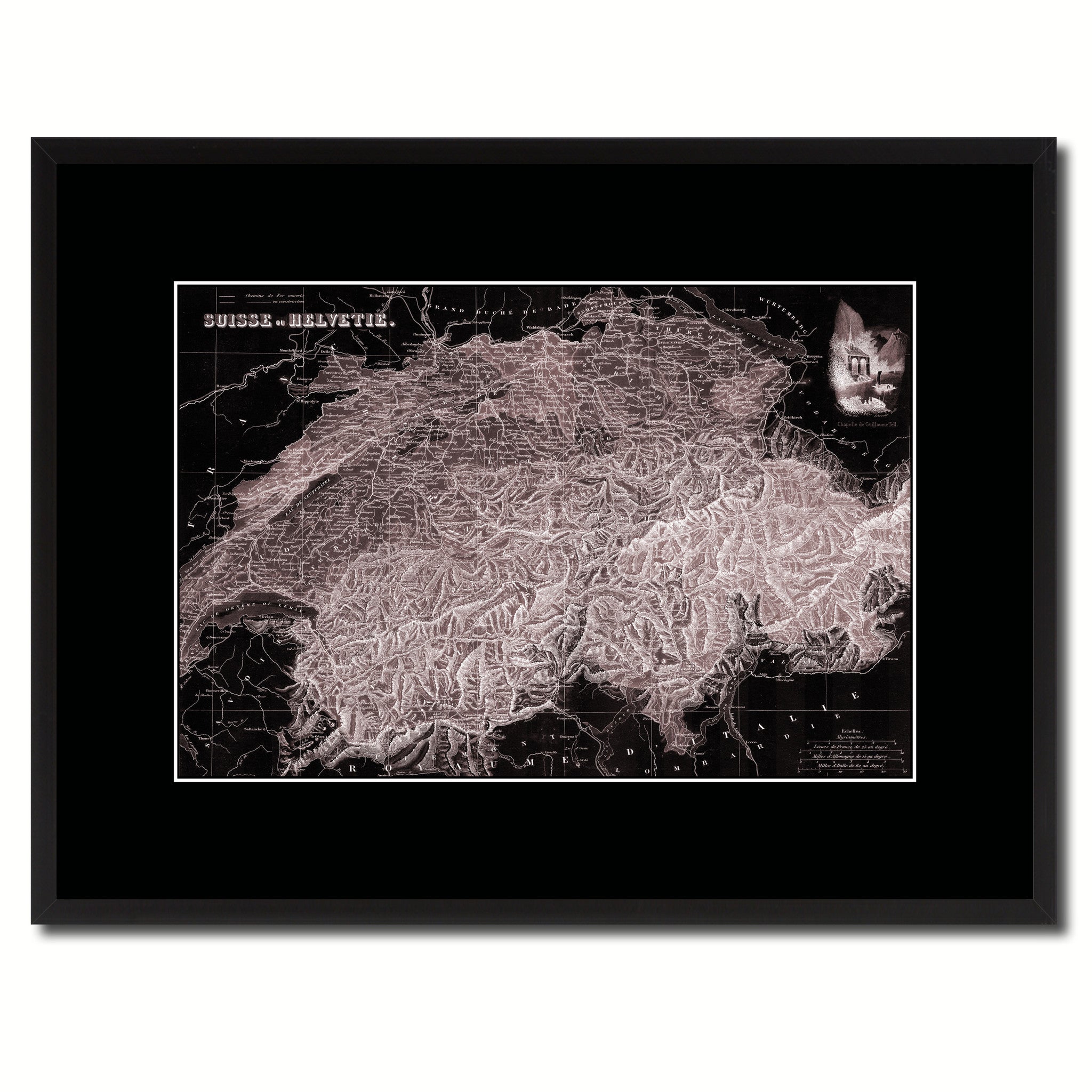 Switzerland Vintage Vivid Sepia Map Canvas Print, Picture Frames Home Decor Wall Art Decoration Gifts