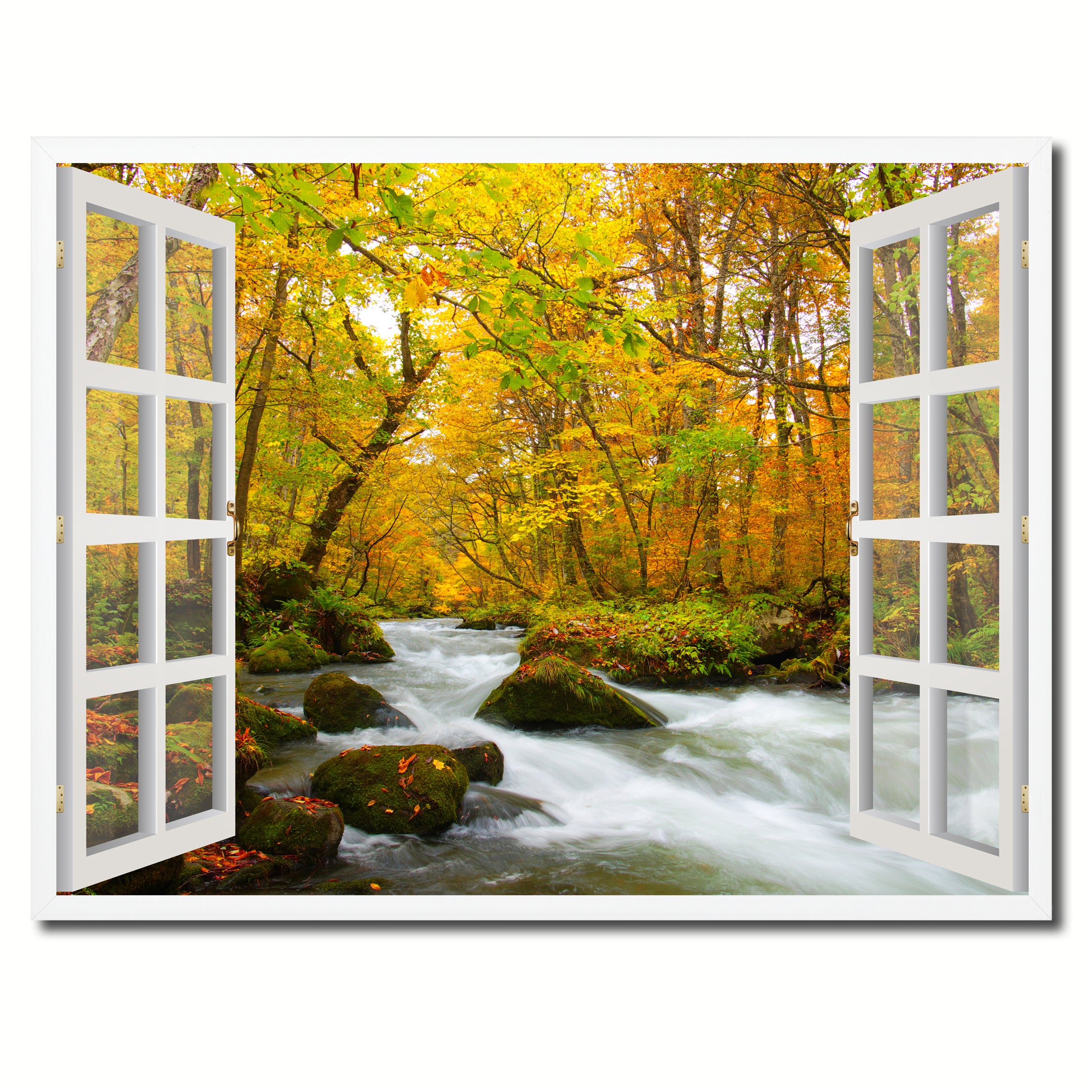 Autumn River Picture French Window Framed Canvas Print Home Decor Wall Art Collection