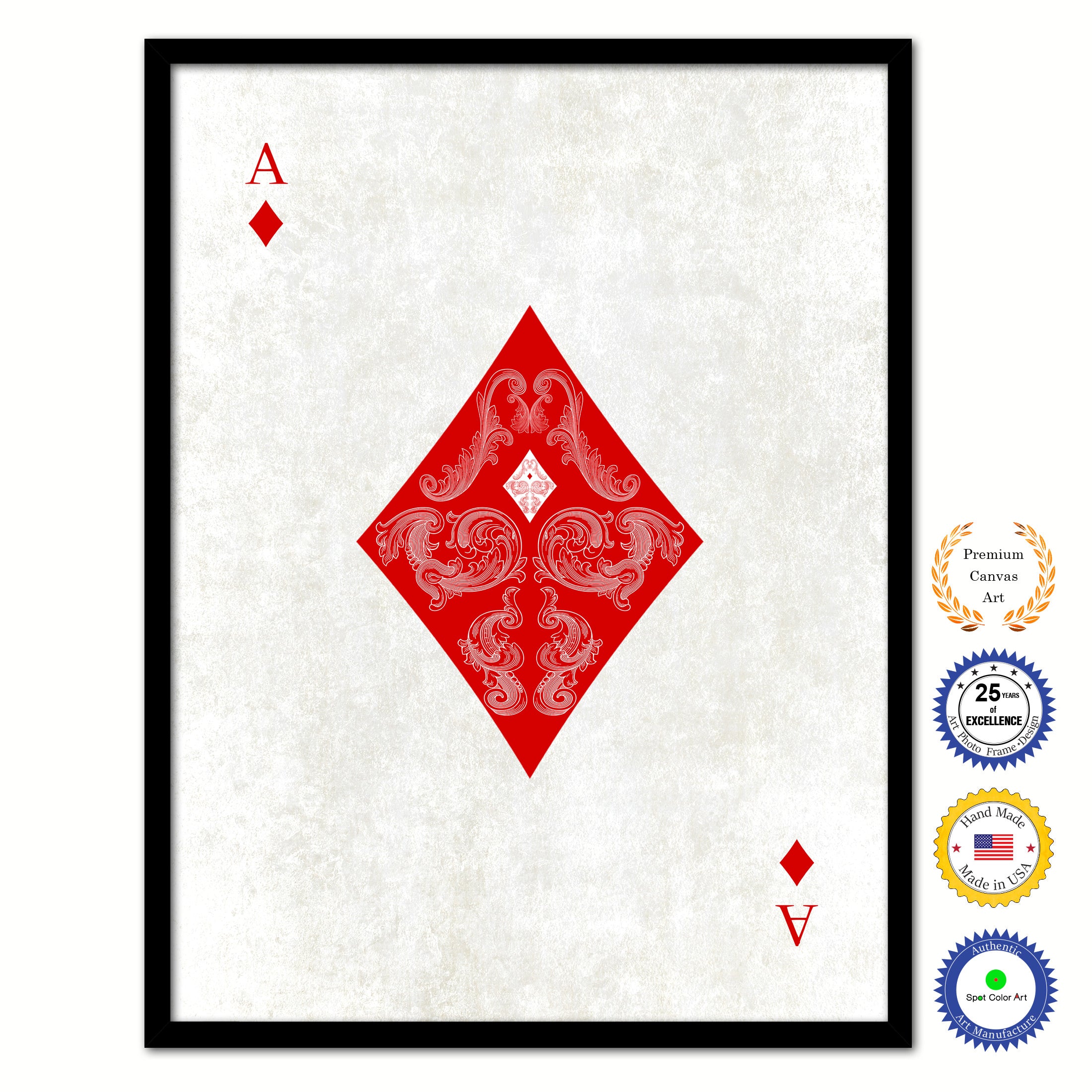 Ace Diamond Poker Decks of Vintage Cards Print on Canvas Black Custom Framed