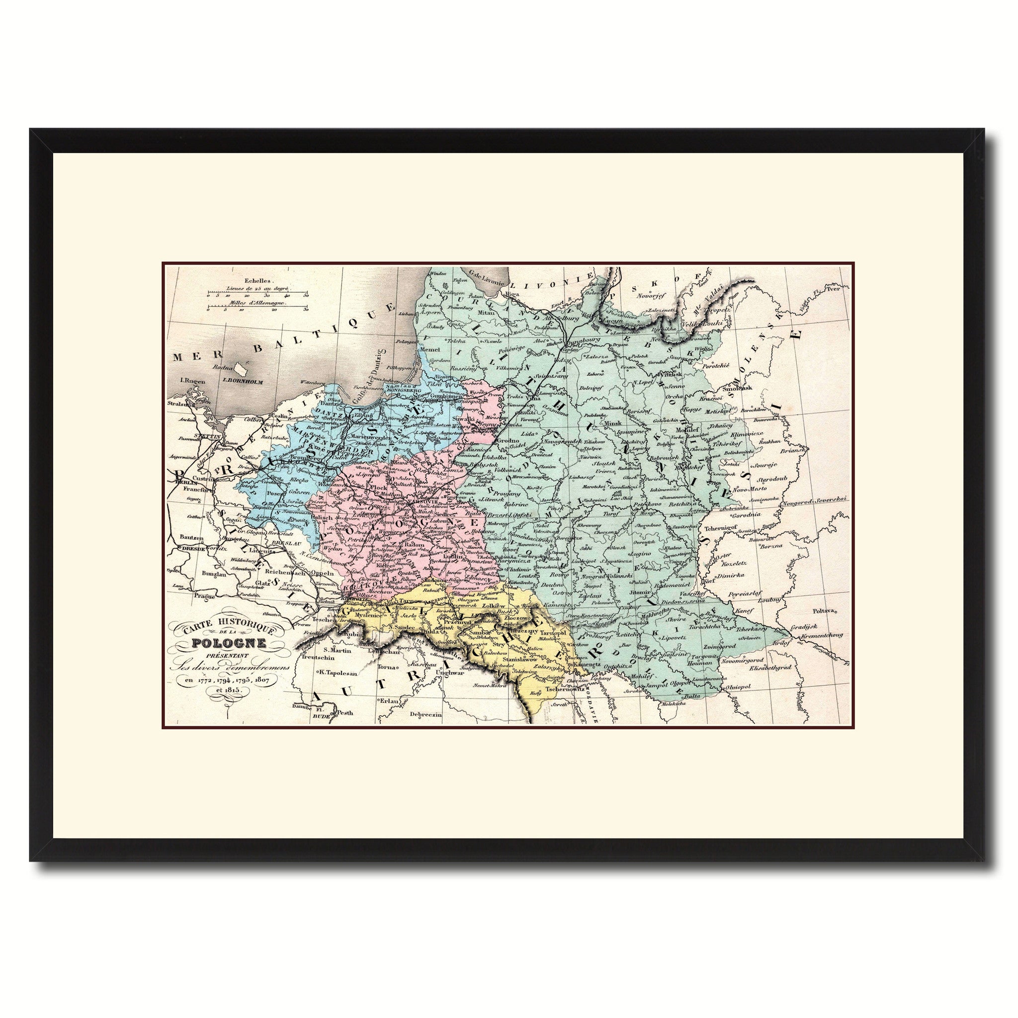 Poland Prussia Germany Vintage Antique Map Wall Art Home Decor Gift Ideas Canvas Print Custom Picture Frame