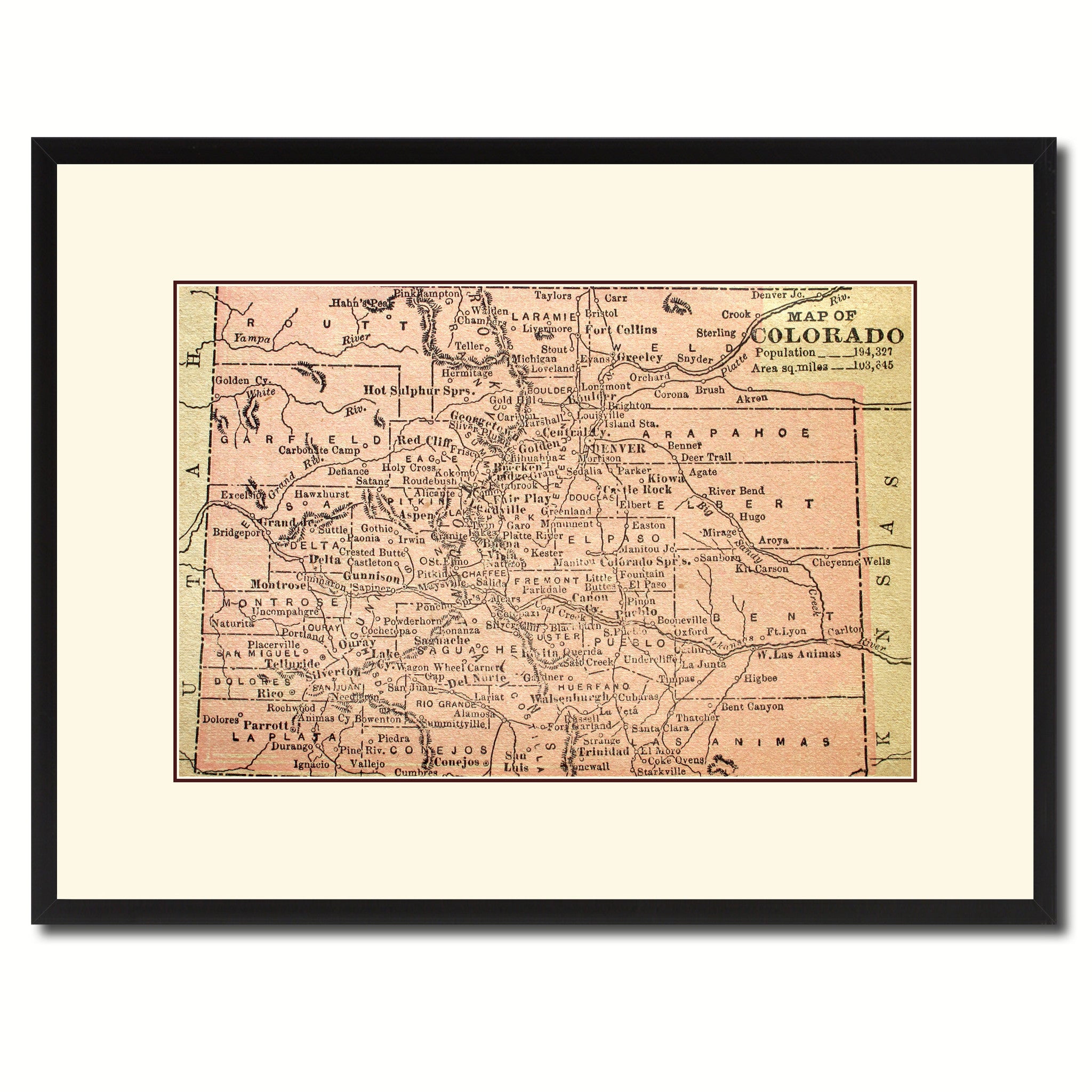 Colorado Vintage Antique Map Wall Art Home Decor Gift Ideas Canvas Print Custom Picture Frame