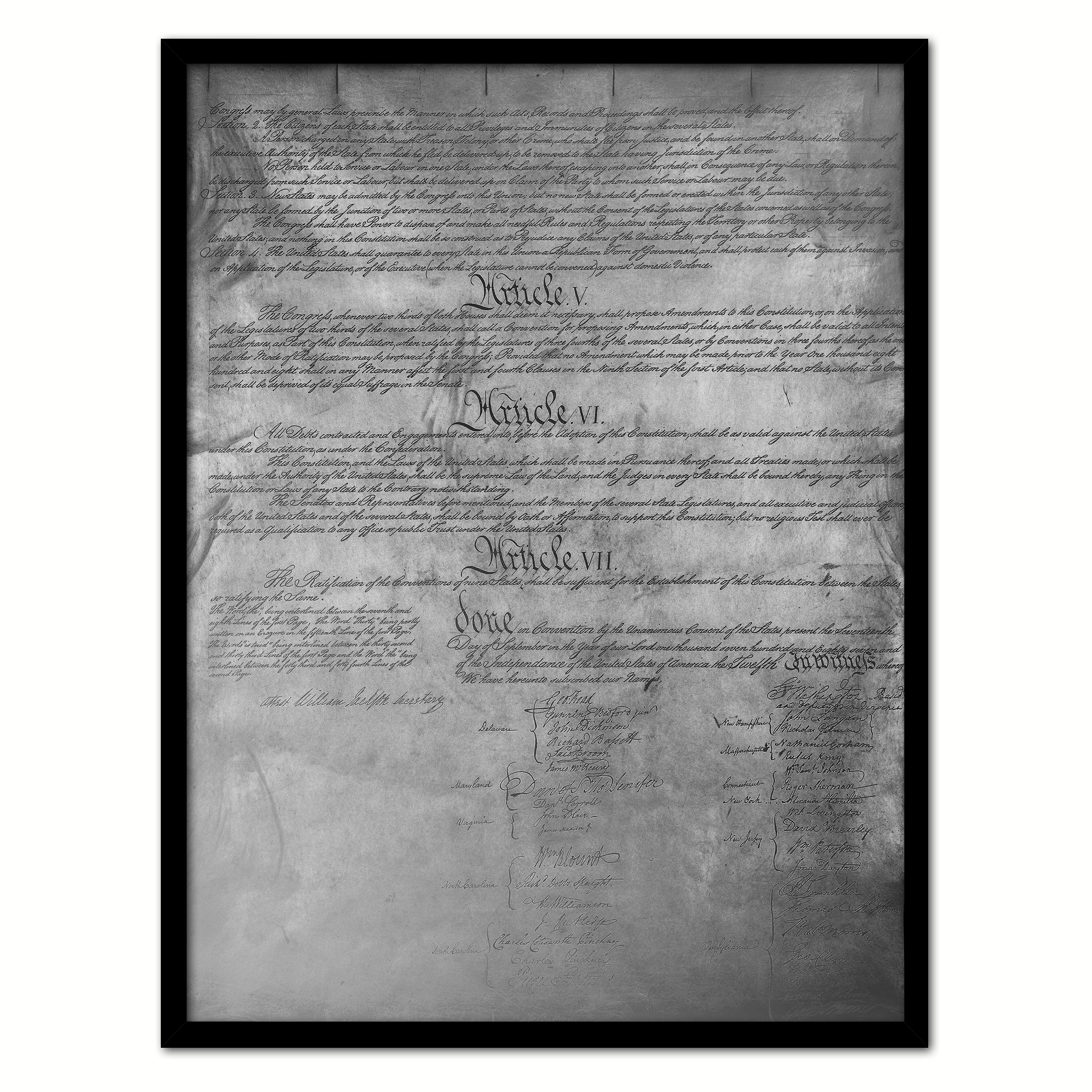 Constitution We The People Canvas Print Home Decor Wall Art, Black Framed