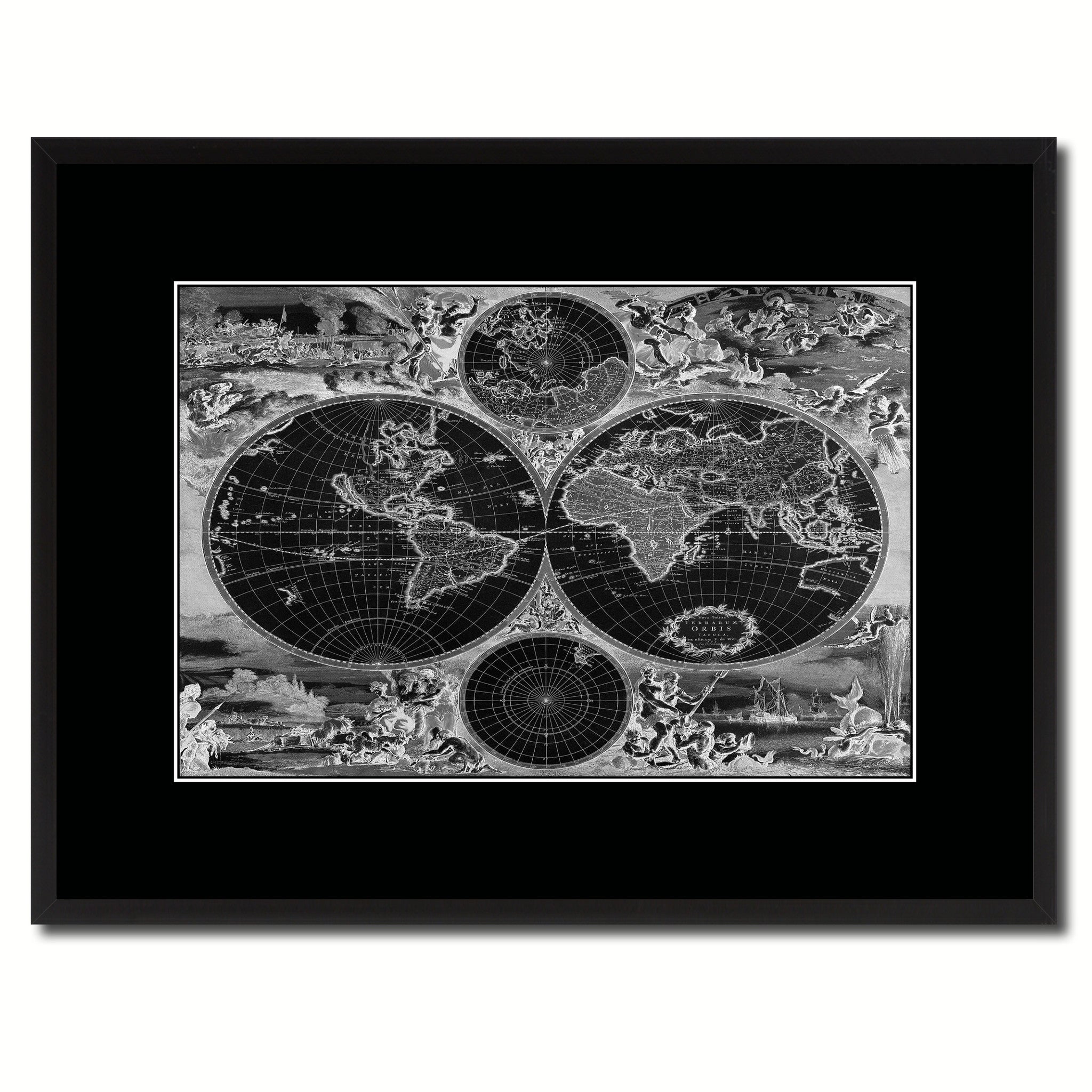Frederick Ee Wit Vintage Monochrome Map Canvas Print, Gifts Picture Frames Home Decor Wall Art